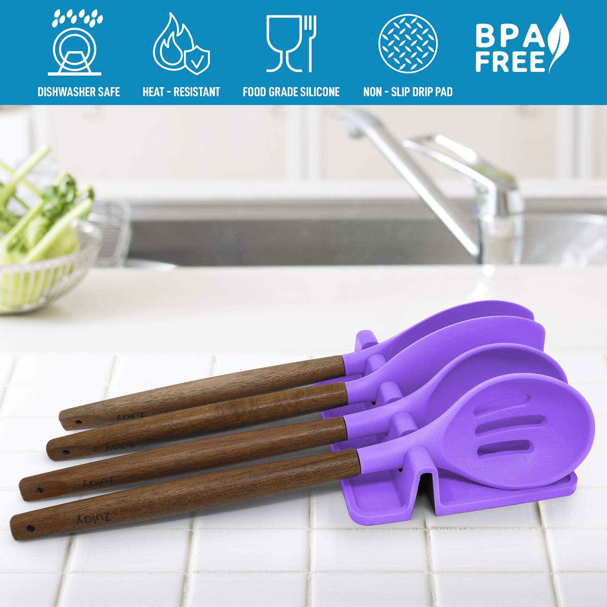 Zulay Silicone Utensil Rest - BPA-Free Heat-Resistant Spoon Holder for Stove Top - Perfect for Cooking & Serving in Mystic Violet