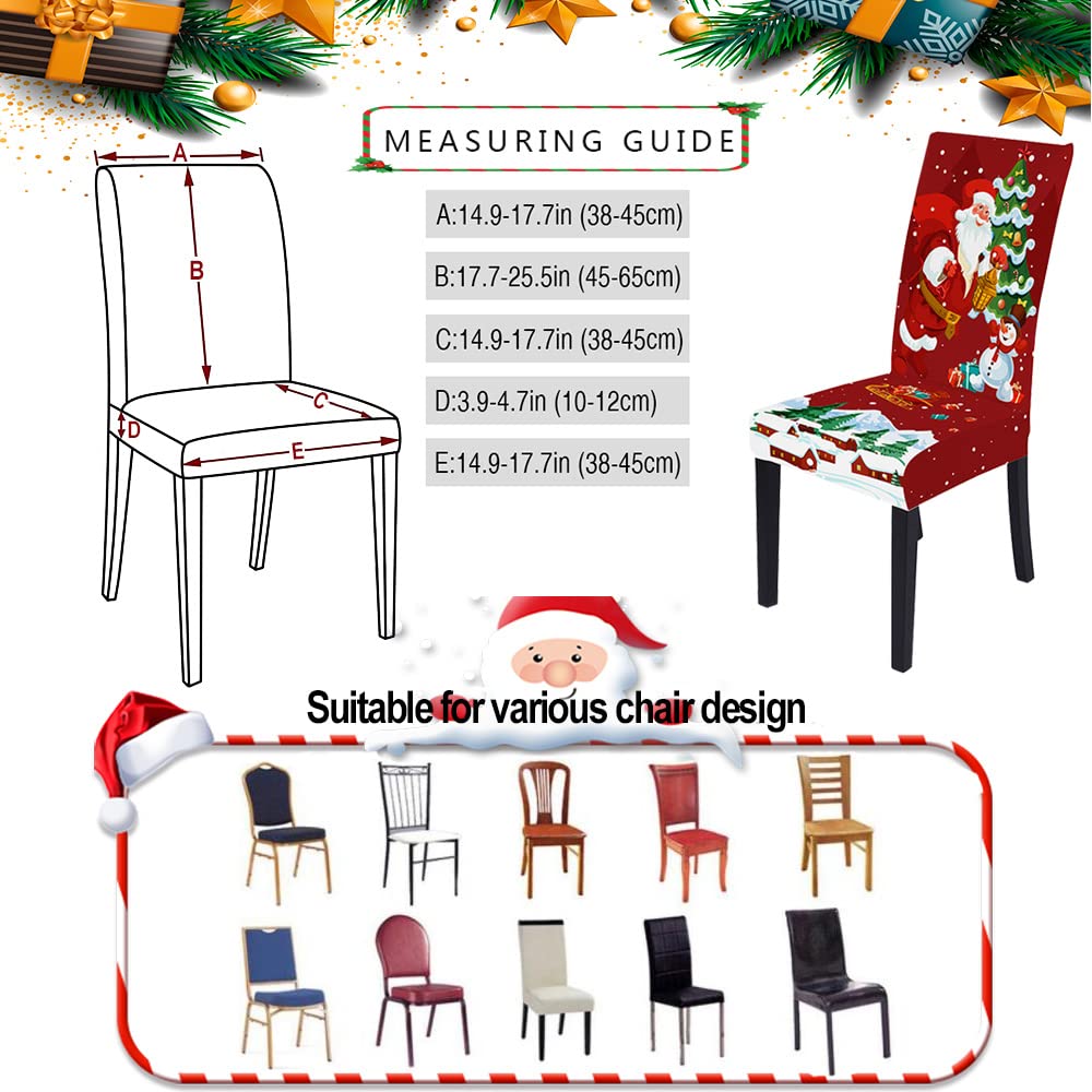 LIPOR Set of 6 Stretchable Christmas Dining Chair Slipcovers - Santa Claus & Christmas Tree Print Washable Parsons Chair Covers for Holiday Decor - Perfect for Home, Kitchen & Restaurant Use During Christmas Season