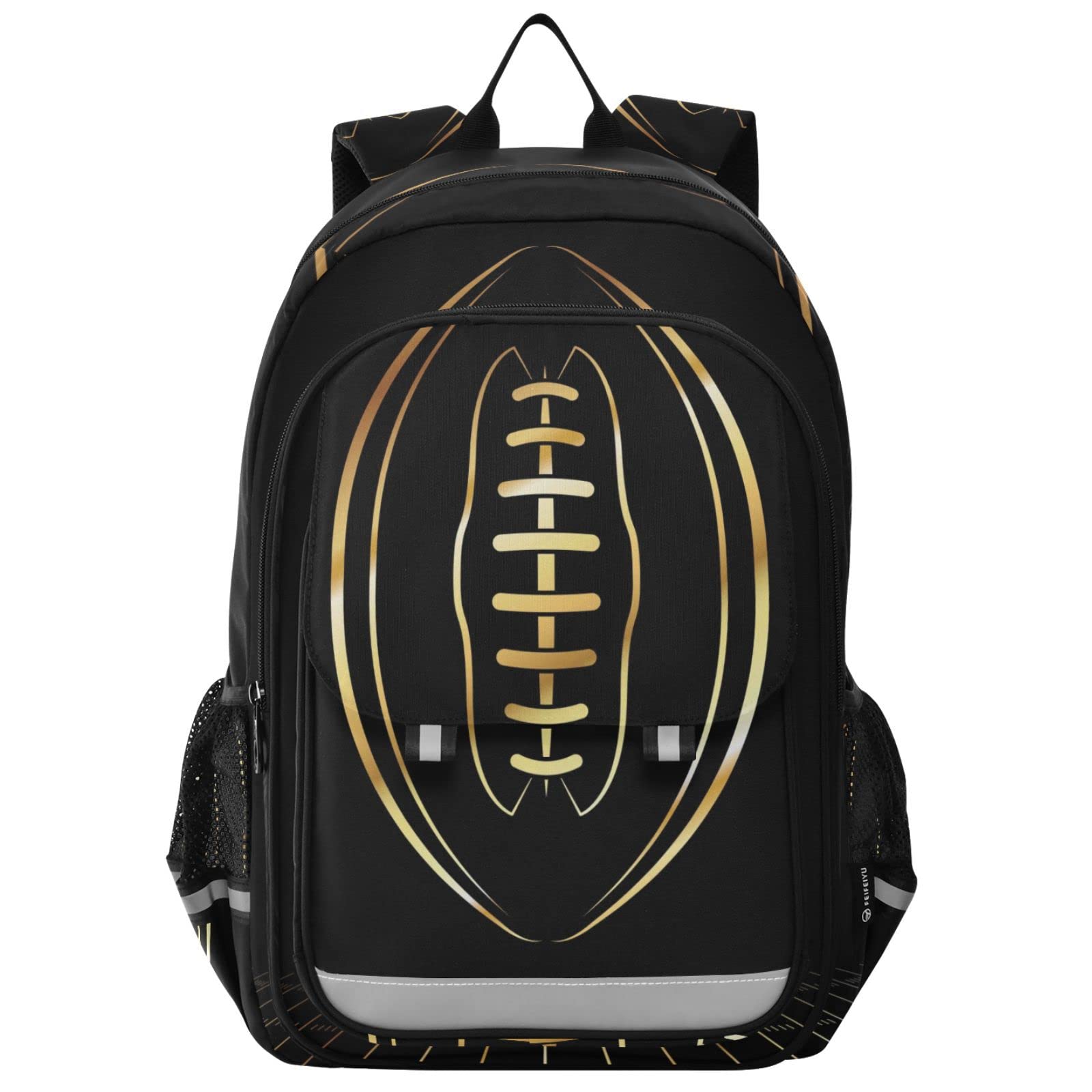 Lightweight American Football Themed School Backpack - Gold Laptop Backpack for Students with Reflective Stripes | Perfect for College, Travel & Daily Commute
