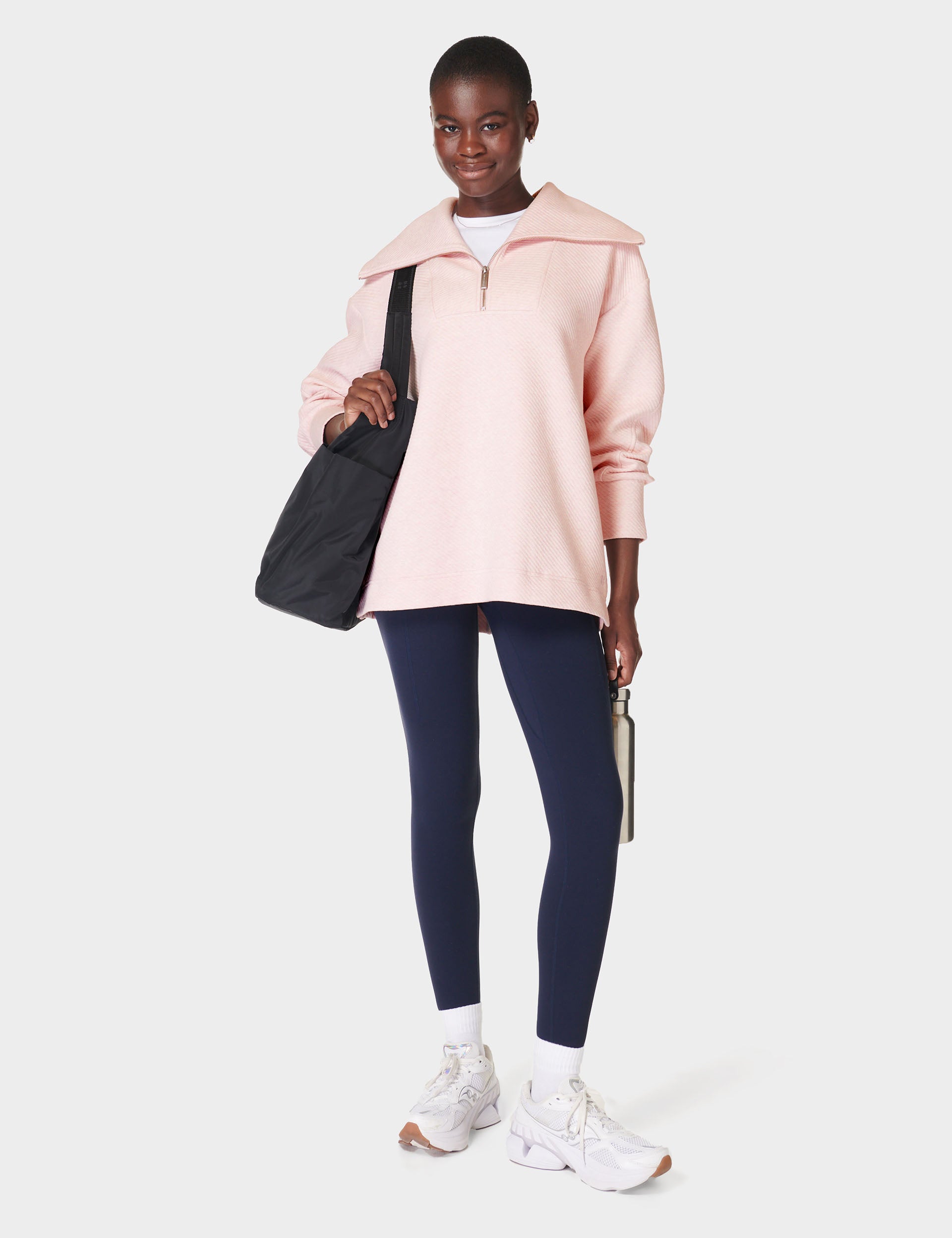 Radiant Half Zip Sweatshirt for Women - Soft Neutral Pink Pullover Hoodie | Cozy Casual Wear for Fall, Gym & Outdoor Activities