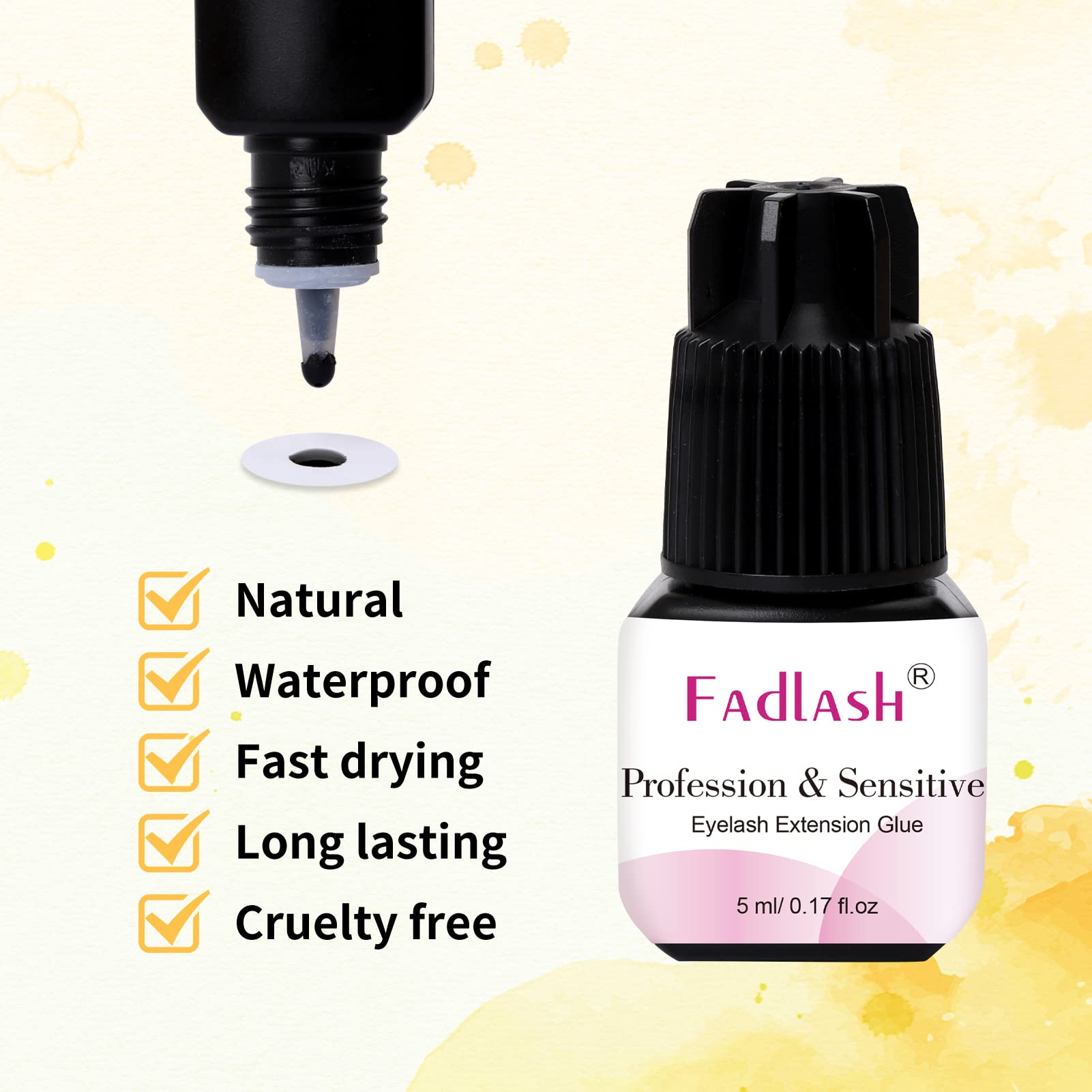FADLASH Professional Eyelash Extension Glue - Extra Strong 5ml Lash Adhesive with 1 Second Dry Time & 8 Week Retention | Maximum Bonding Power for Salon Use | Perfect for Volume, Classic & Hybrid Lash Extensions
