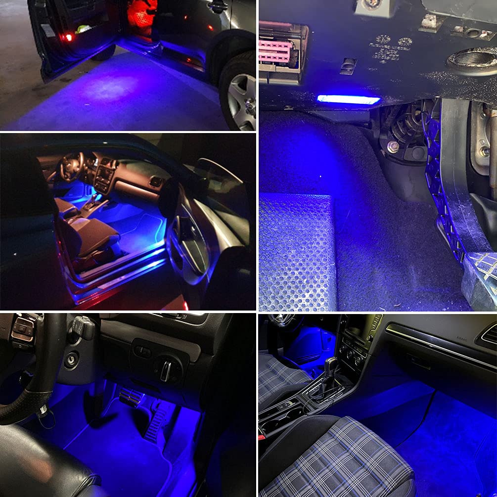 NJSBYL LED Door Courtesy Projector Lights for VW Golf GTI MK5 MK6, Touareg, Tiguan, Eos, Passat B5 B6, CC, Sharan, Beetle - Blue LED Glove Box, Foot & Trunk Lights - Enhance Interior Ambience for Night Driving & Car Customization
