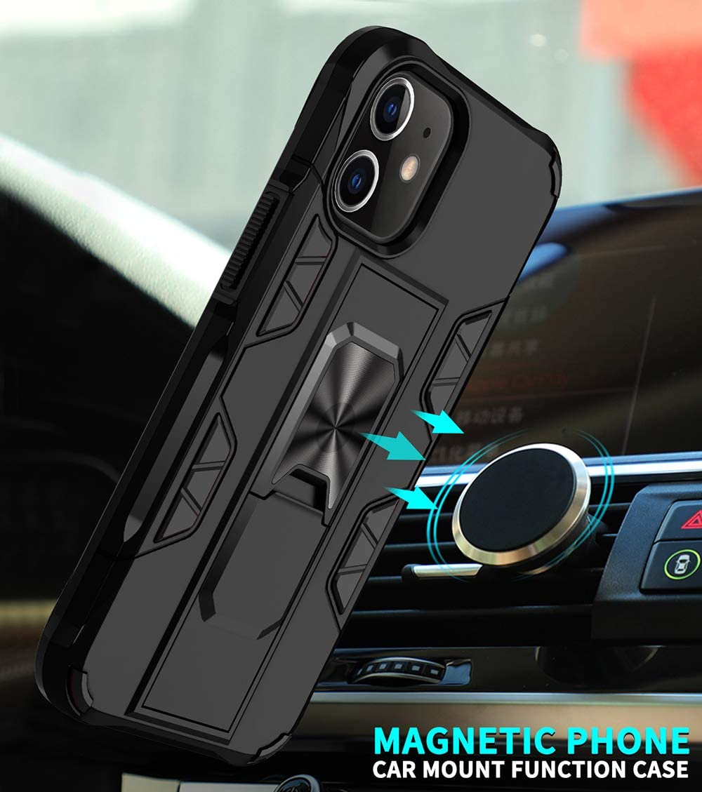 Military Grade Shockproof iPhone 12/12 Pro Case with Tempered Glass Screen Protector & Kickstand - Perfect for Outdoor Adventures, Work, and Daily Protection