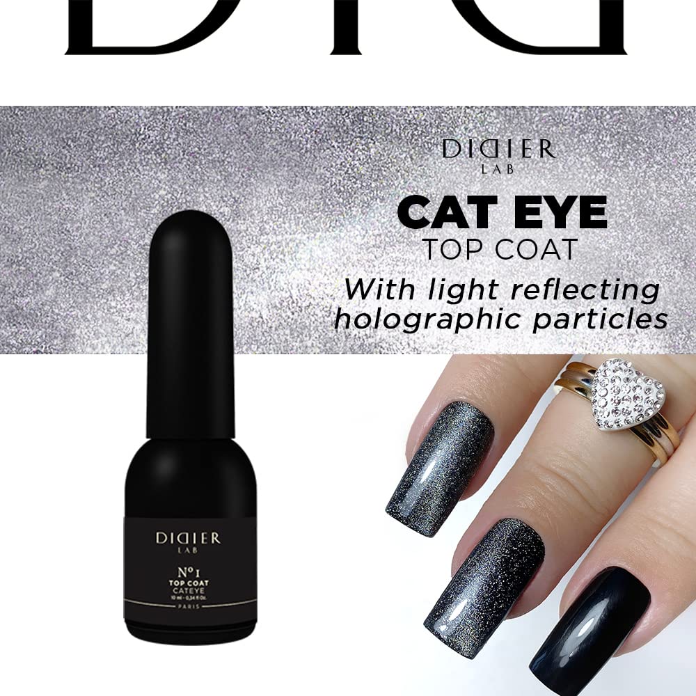DIDIER LAB Gel Polish Top Coat Cat Eye No.1 - UV/LED Nail Polish Protection with Holographic Glitter - Smooths Nail Irregularities - 10ml for Manicure & Pedicure - Perfect for Salon, Home Nail Art & Special Occasions