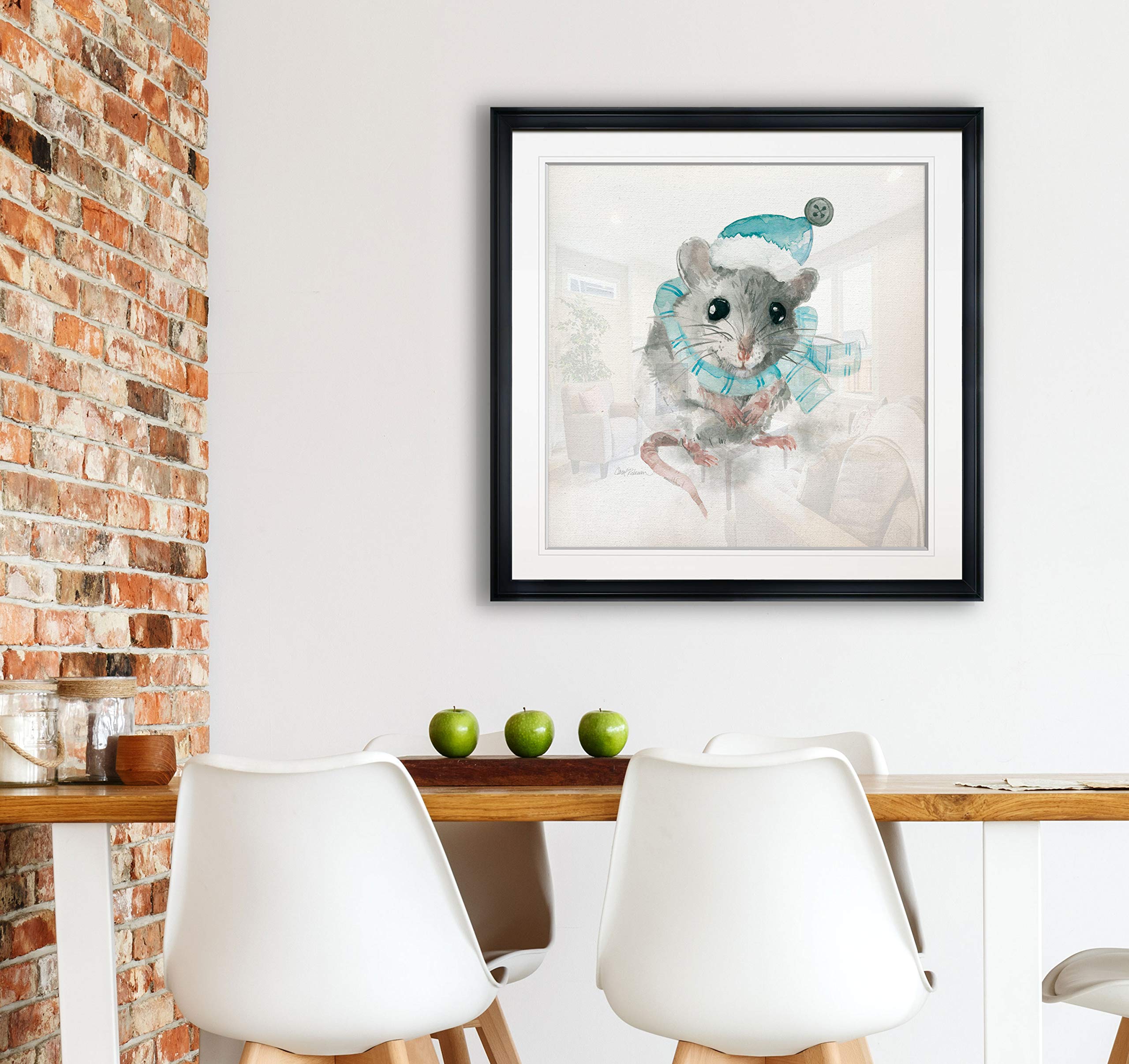 Christmas Critter Mouse Nursery Decor - Framed Animal Wall Art Painting, Abstract Kids Giclee Canvas Prints for Baby Room & Playroom | Perfect Holiday Gift & Home Decoration