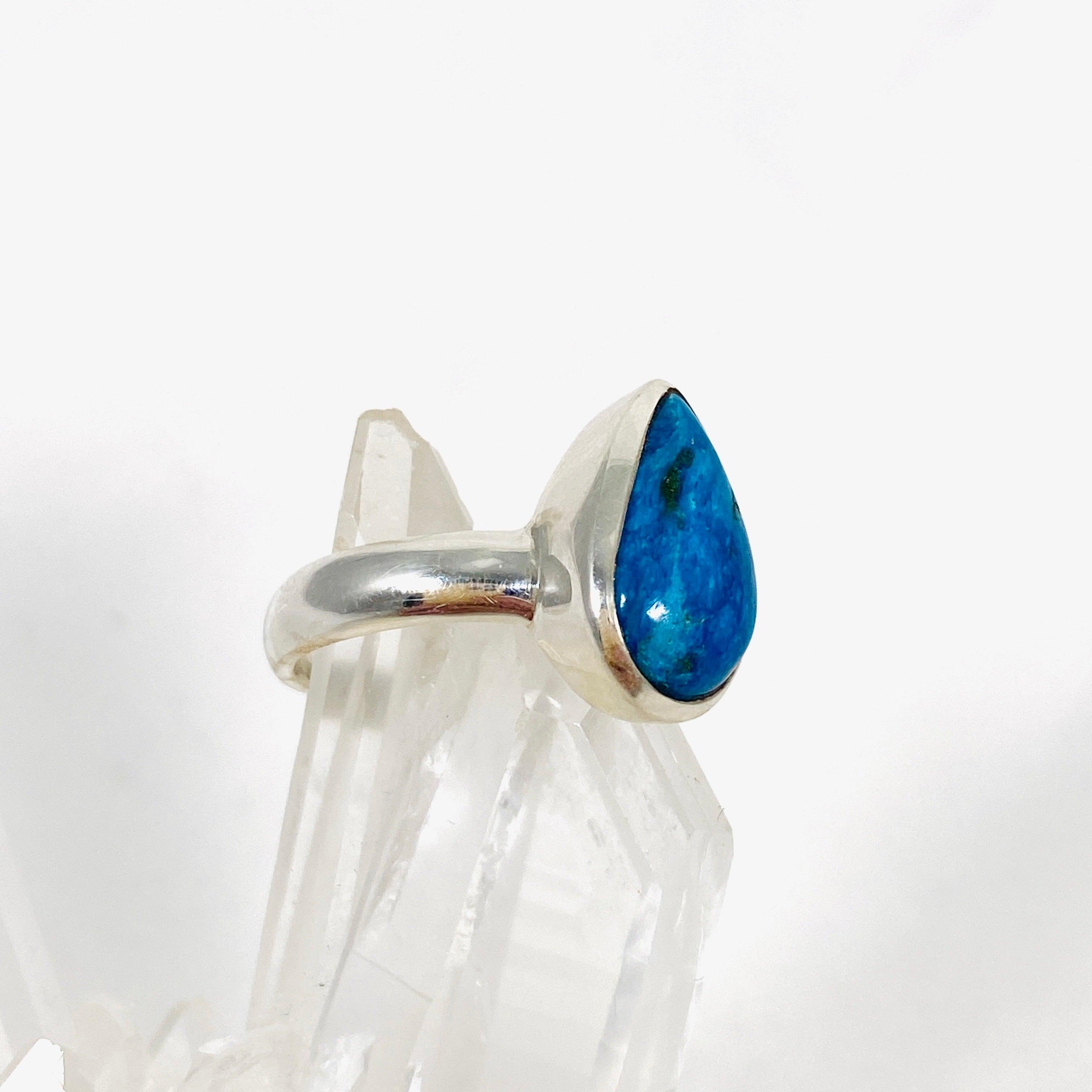 Natural Cavansite Teardrop Ring for Women - Size 7.5 - Unique Blue Crystal Jewelry - Perfect for Gift Giving & Special Occasions