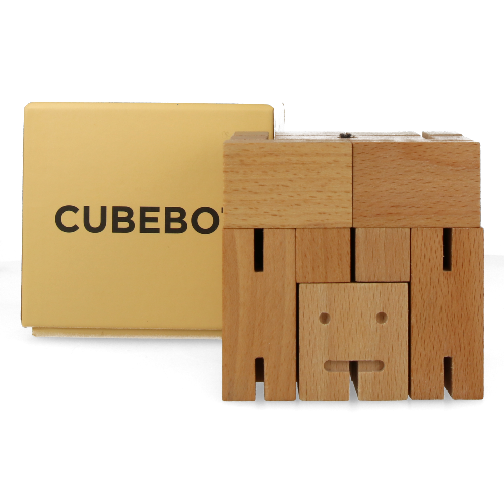Cubebot Medium Natural Wooden Puzzle Toy - Fun & Educational Brain Teaser for Kids & Adults - Perfect for Home, Office, and Travel Entertainment