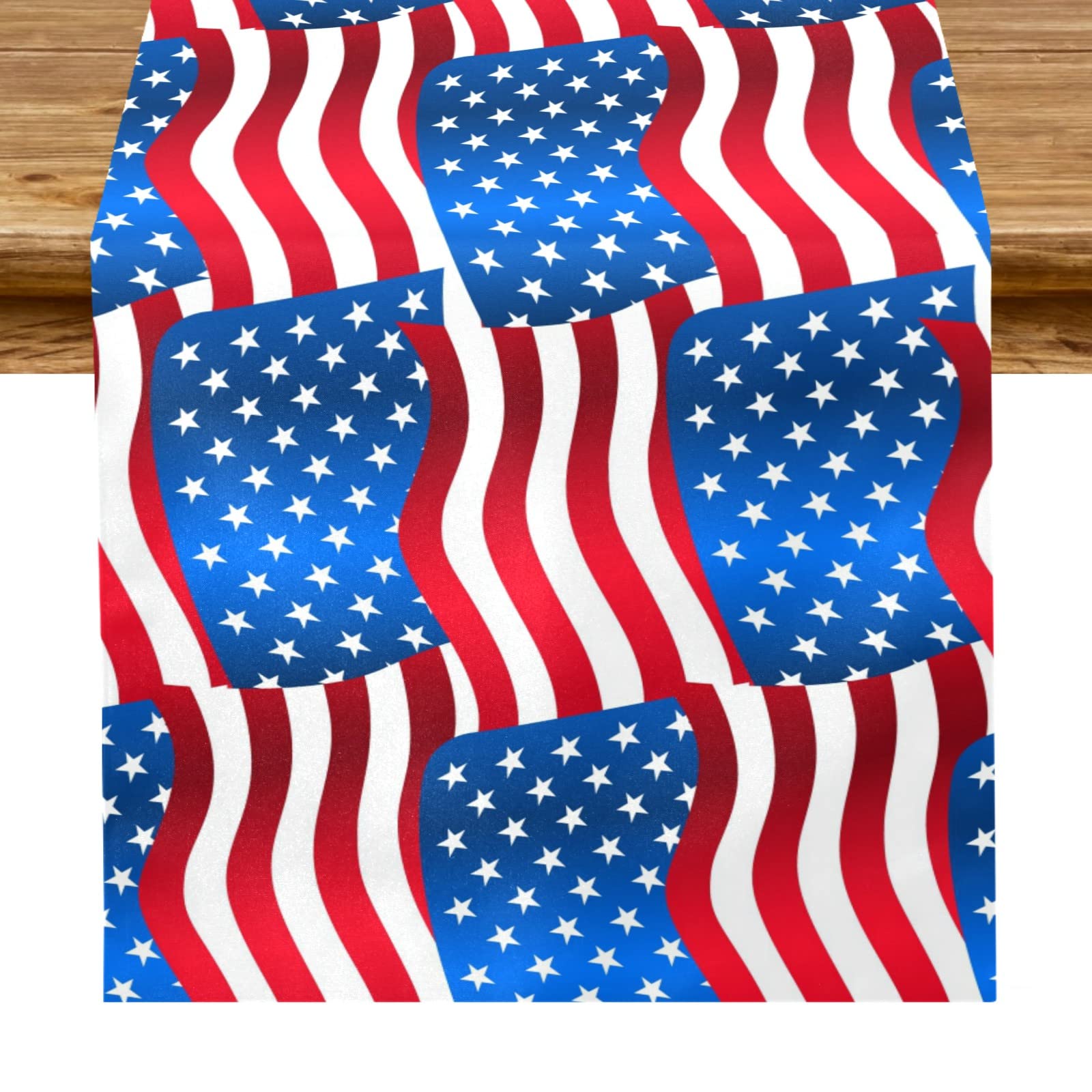 Emelivor Patriotic USA Flag Table Runner 72 Inch - Farmhouse Kitchen & Dining Table Decor for Holidays, Christmas, Parties | Perfect for Home, Restaurants & Events