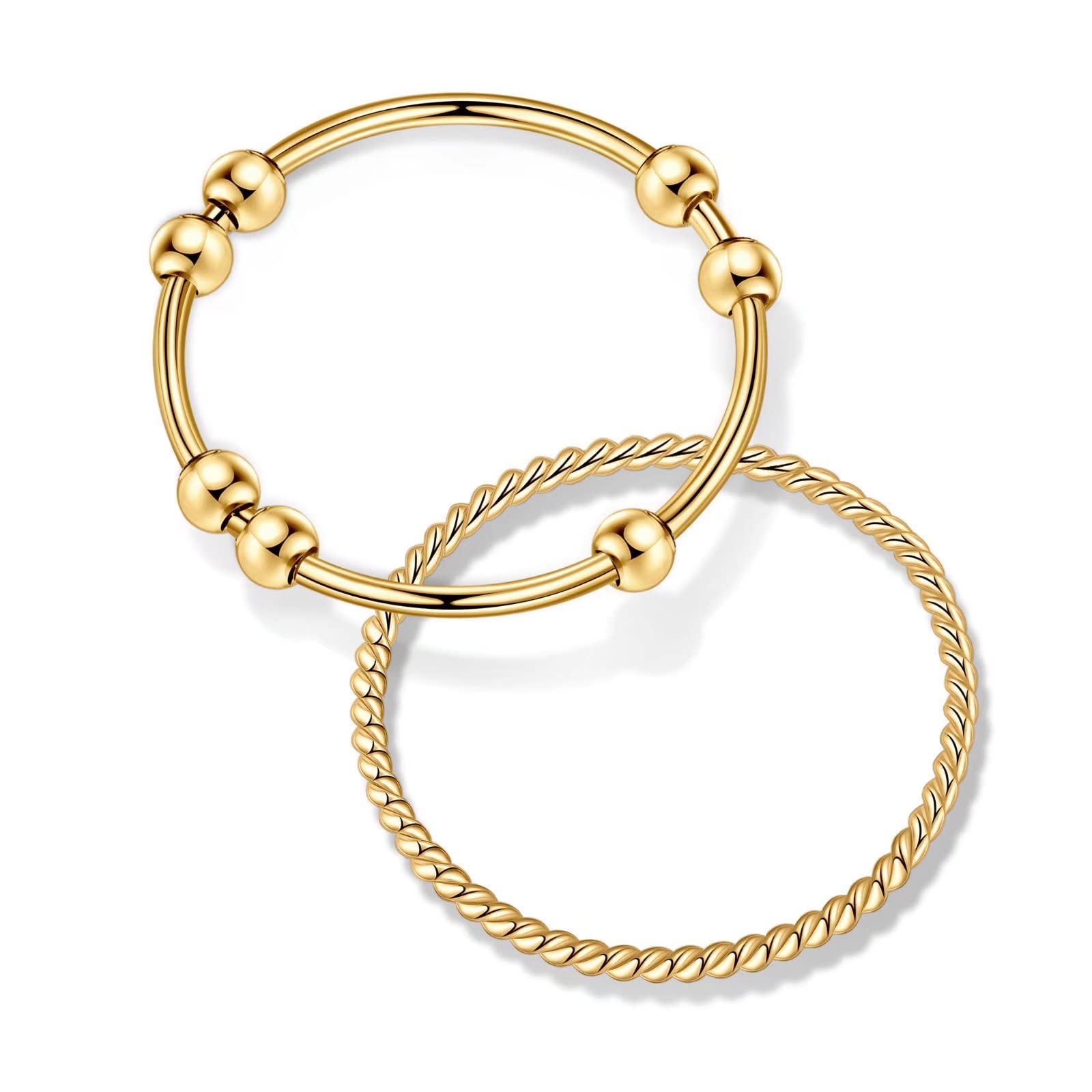 S925 Sterling Silver Fidget Rings for Women & Men - 2 Pack Anxiety Relief Spinner Rings with Beads, Twist Stress Relieving Jewelry for Adults & Teens | Perfect for ADHD, Anxiety, Focus & Office Use