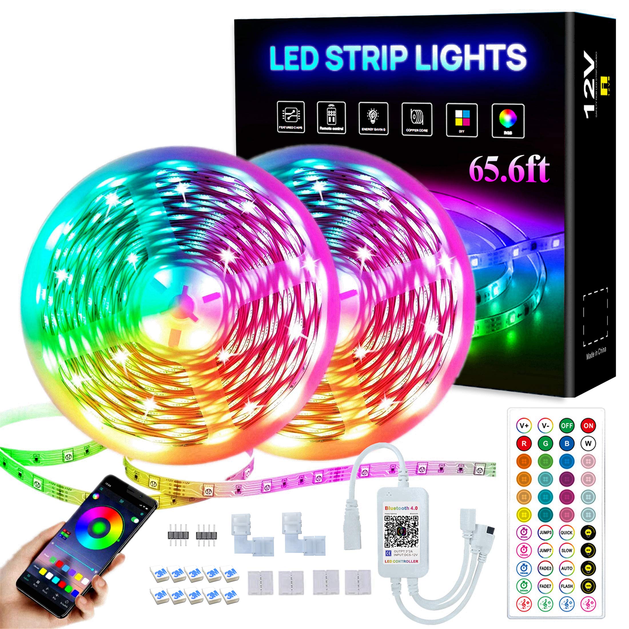 Goodream 65.6ft LED Strip Lights - Music Sync RGB Color Changing Lights with App & Remote Control, Perfect for Bedroom, Home Theater, Party, and Indoor Decorations