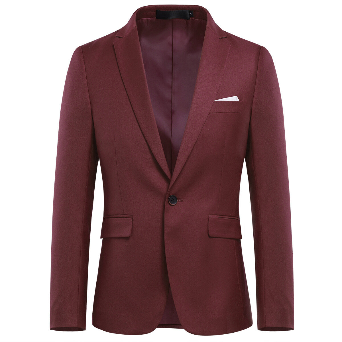 3-Piece Slim Fit Solid Color Formal Suit Jacket Set for Men - Wine Red | Perfect for Weddings, Business Meetings & Special Occasions