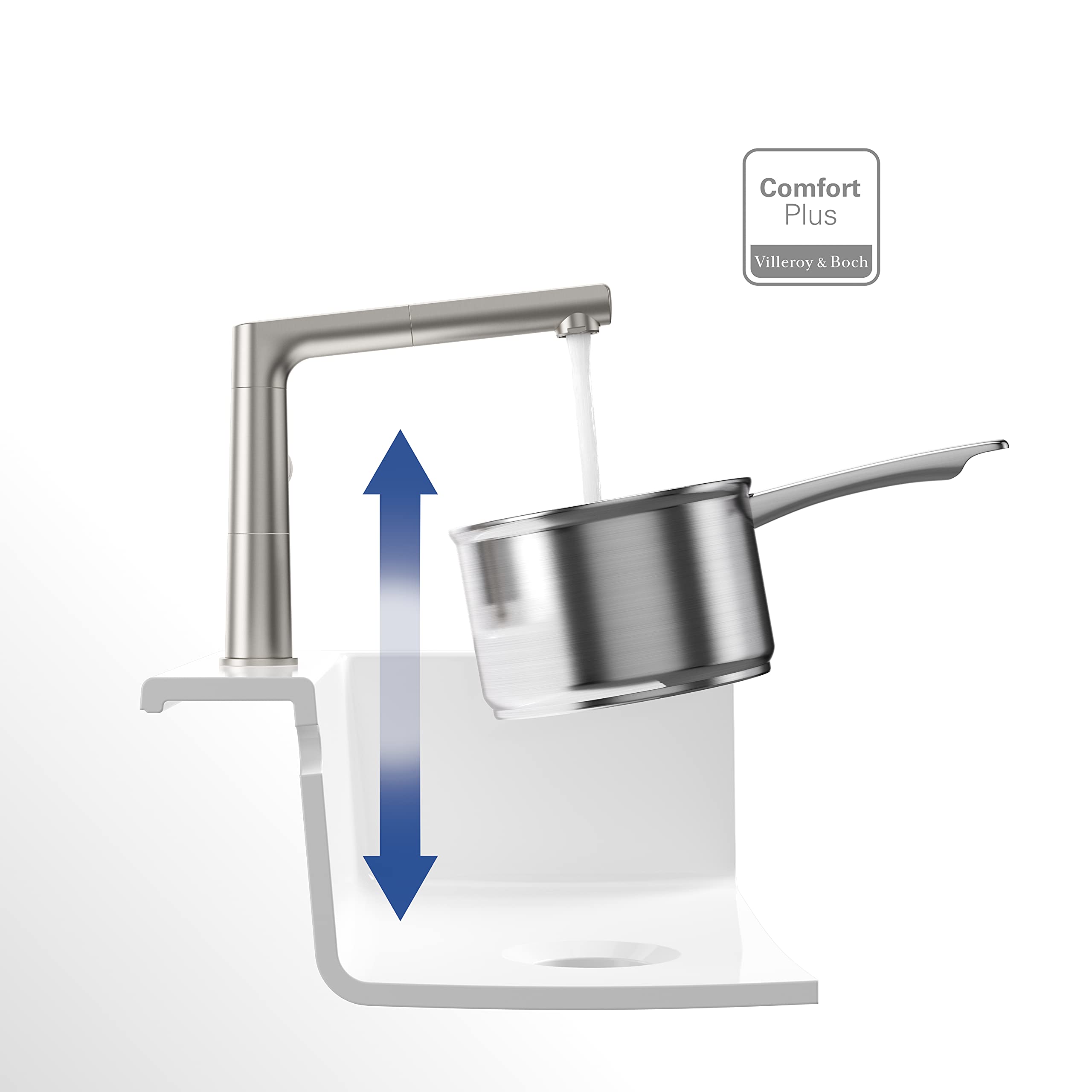 Villeroy & Boch VB-9269 00 LC Sorano Sky Shower Kitchen Faucet in Brushed Stainless Steel - Modern Pull-Down Sprayer for Sink, Ideal for Cooking and Dishwashing
