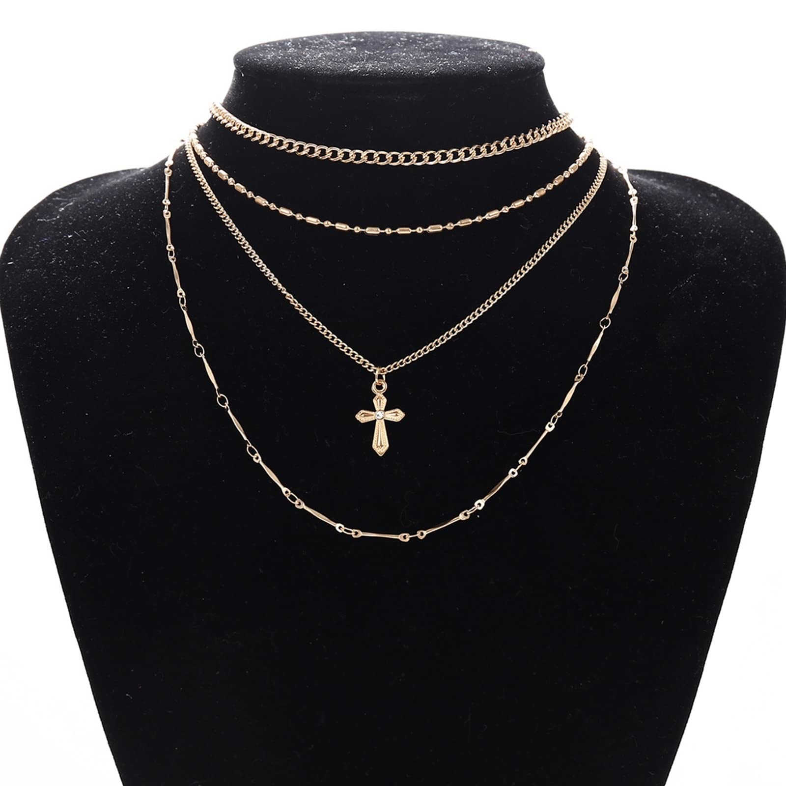 Wycian Mini Cross Necklace for Women – Boho Layered Gold Alloy Pendant Necklace 38CM, Dainty Jewelry for Everyday Wear | Perfect for Casual, Office & Gift Occasions