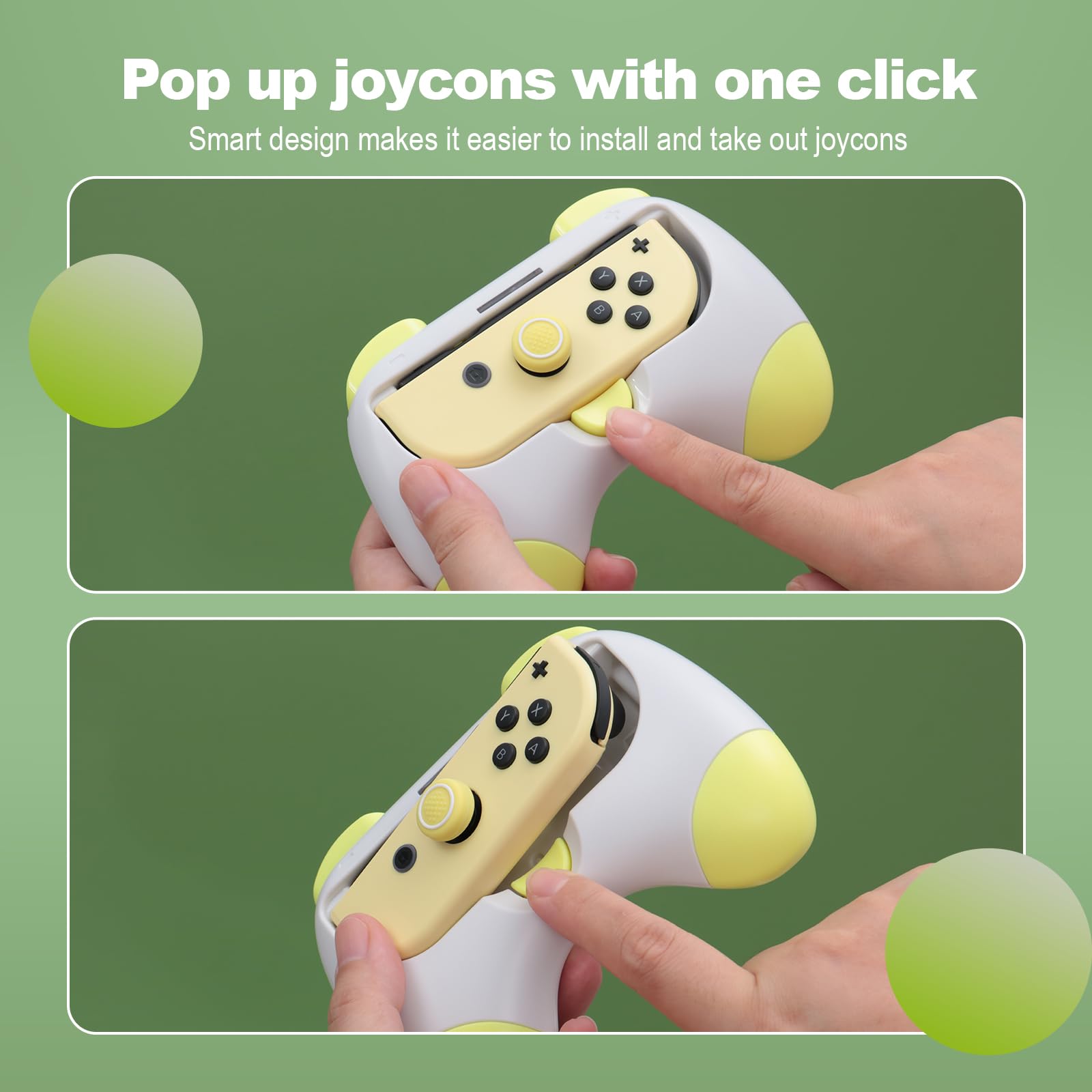 HeatFun Durable Joy-Con Grips for Nintendo Switch - 2 Pack Pink & Yellow Wear-Resistant Handle Kit - Perfect for Gaming, Travel & Long Play Sessions