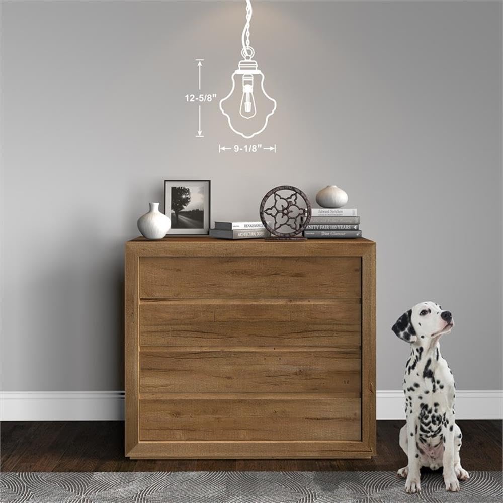 Henn&Hart 9 Inch Brass Metal and Glass Pendant Light Fixture - Vintage Industrial Ceiling Lighting for Dining Room, Kitchen, or Bedroom