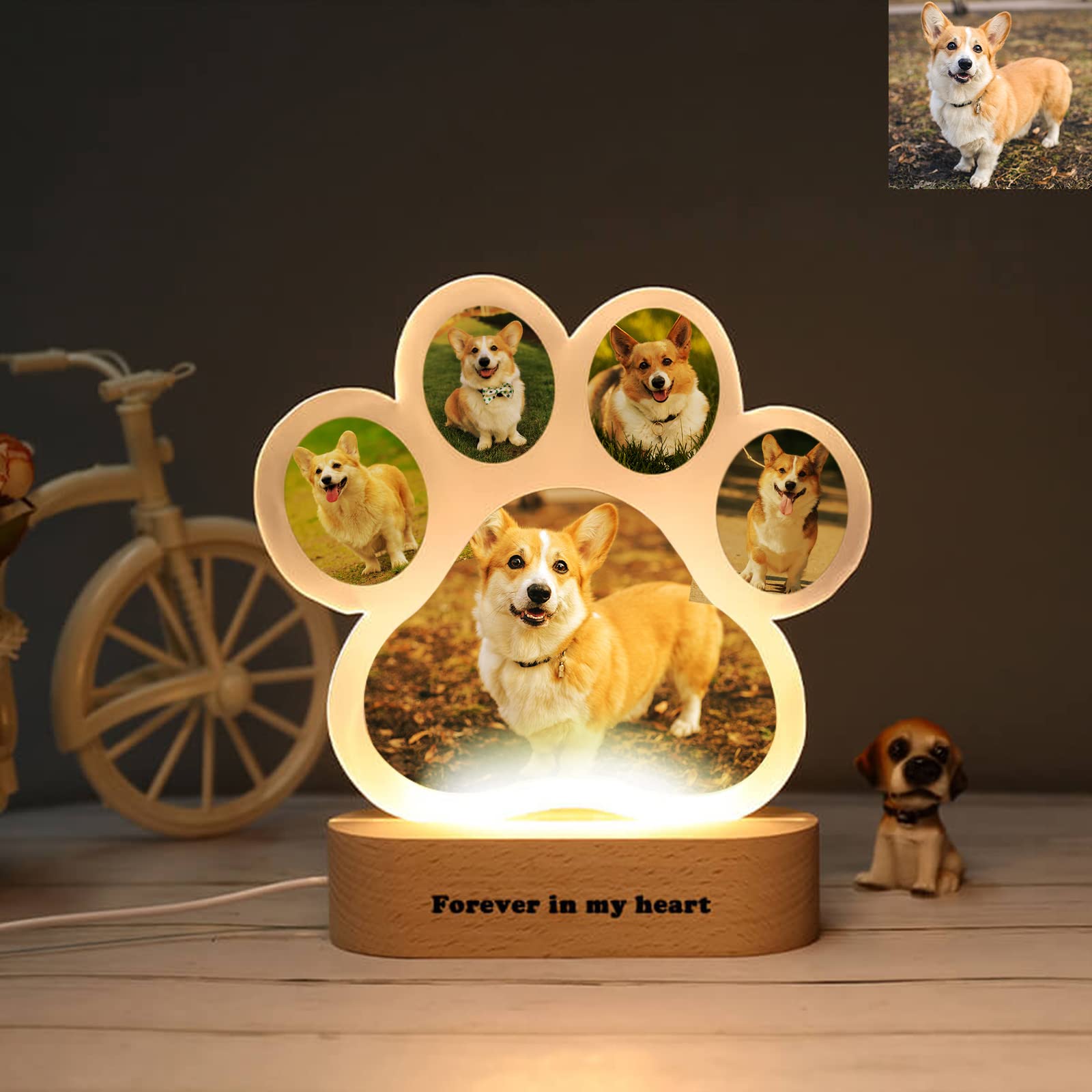 **Custom Dog Paw Night Light with Personalized Photo - Acrylic Pet Memorial Lamp for Dog Lovers - Perfect for Bedroom, Nursery & Pet Memorial Decor**