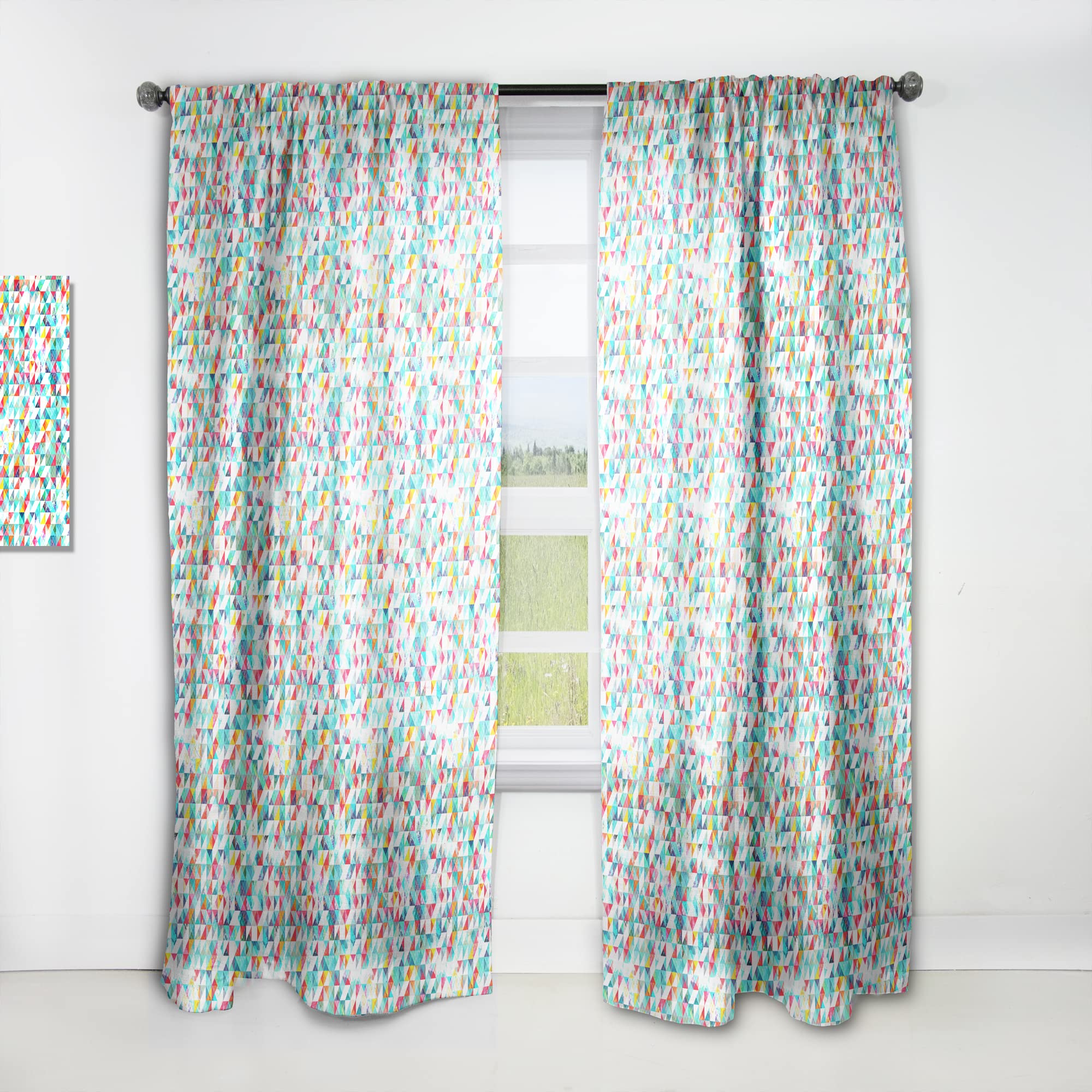 Bright Triangle Pattern Grunge Effect Thermal Insulated Curtains - Single Panel 52x90 - Perfect for Bedroom & Living Room Blackout Drapes