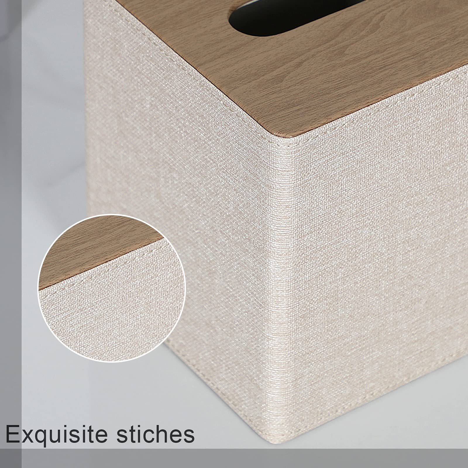 PU Leather Square Tissue Box Cover - Beige Facial Tissue Holder for Dresser, Bathroom & Home Decor | Perfect for Living Room, Bedroom and Office Organization