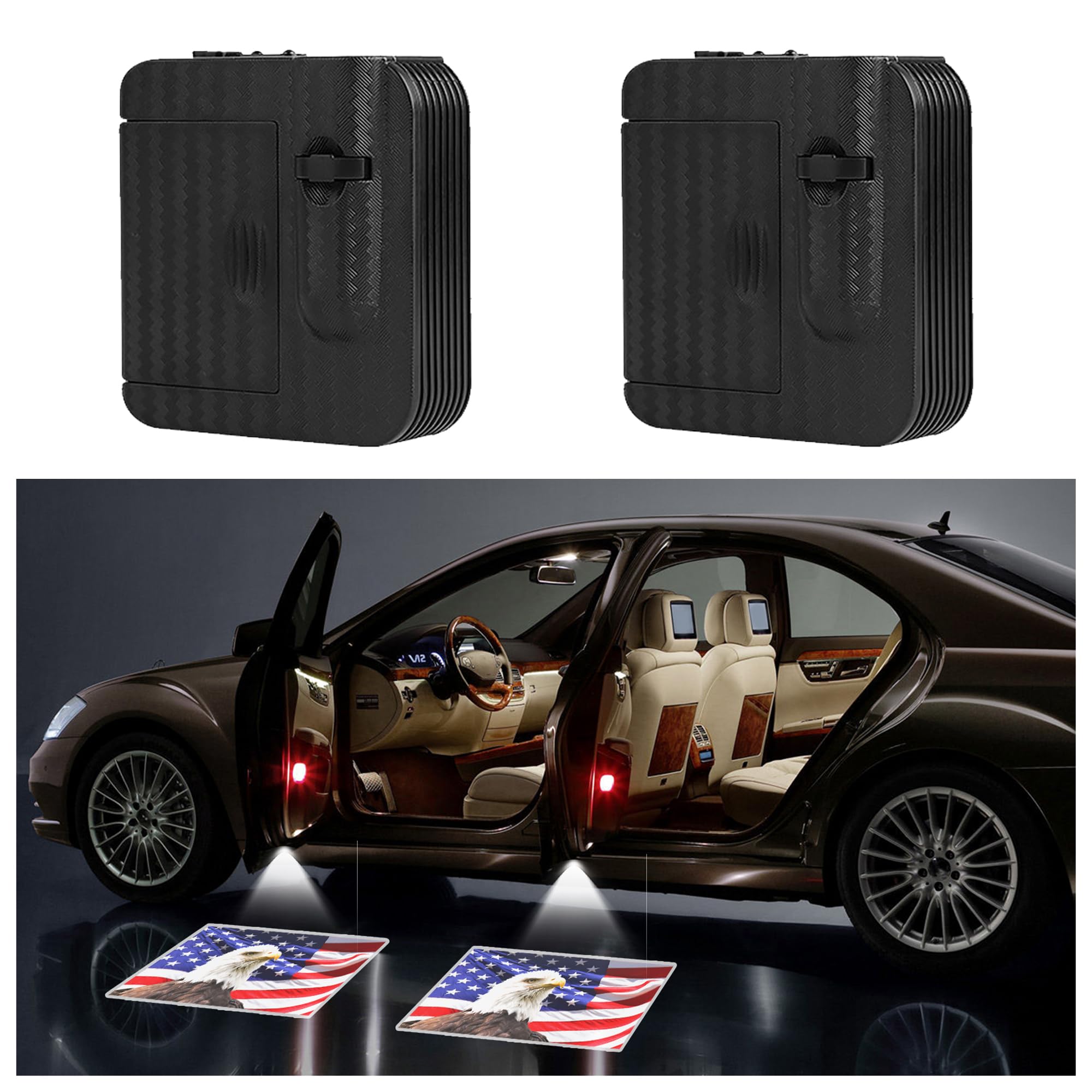 2PCS HD Car Door Logo Projector Lights - Universal Welcome Courtesy Lights for Most Cars, SUVs & RVs (Eagle Flag Design) | Enhance Your Vehicle's Style & Safety at Night