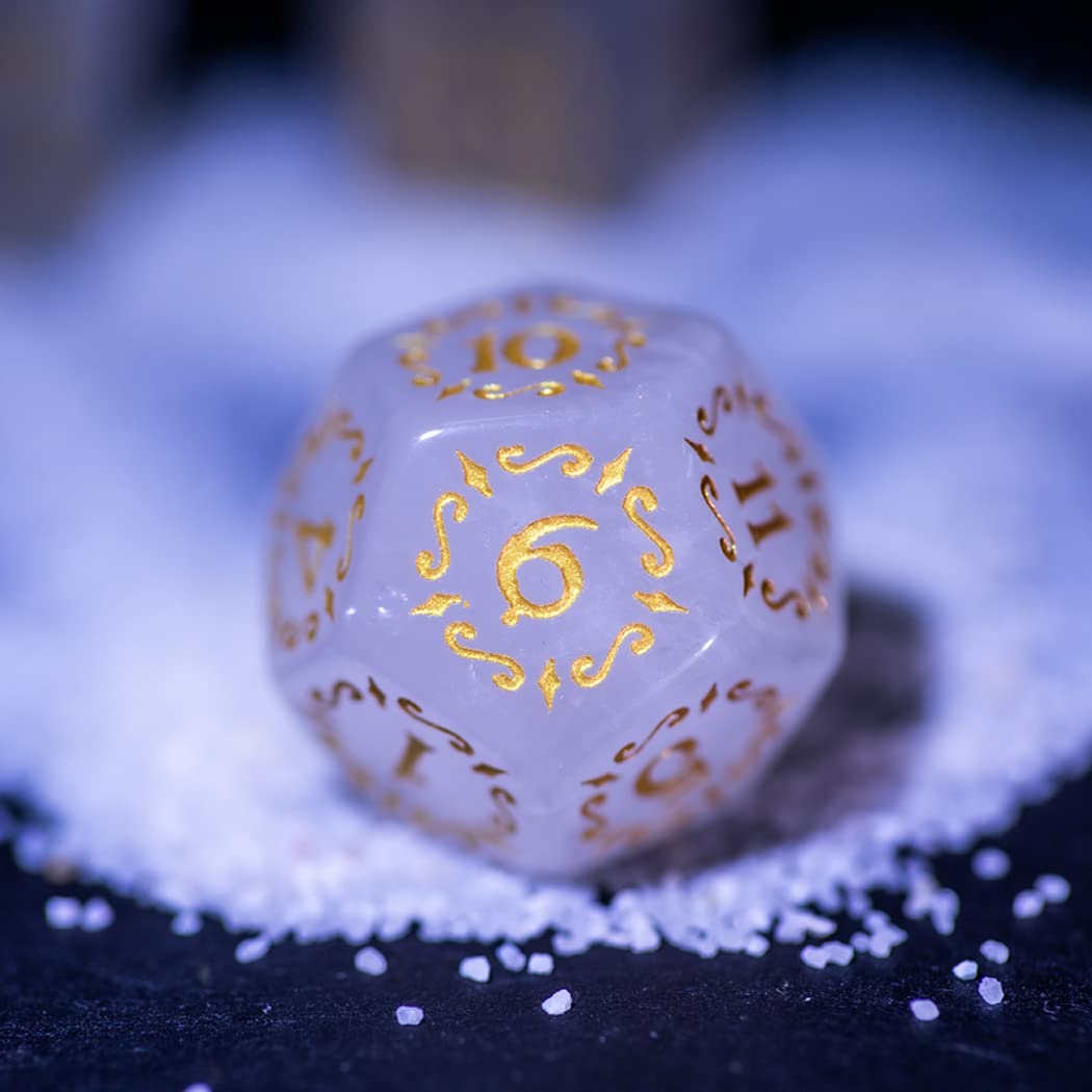 Premium White Crystal D&D Dice Set - Natural Gemstone Polyhedral Dice for Dungeons & Dragons, Pathfinder, RPG Tabletop Games | Perfect for Gifts, Collectors & Fantasy Role-Playing Adventures