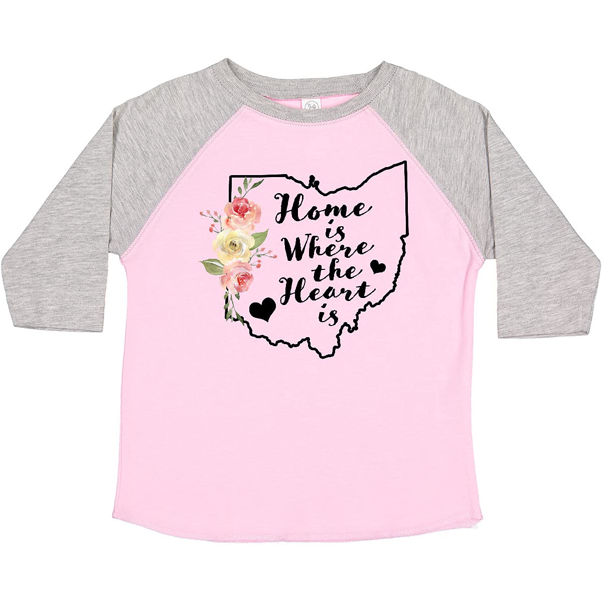 Inktastic Ohio Home is Where The Heart is with Watercolor Floral Toddler T-Shirt - Cute Graphic Tee for Boys & Girls, Soft Cotton Baby Shirt for Casual Wear, Playdates & Family Outfits