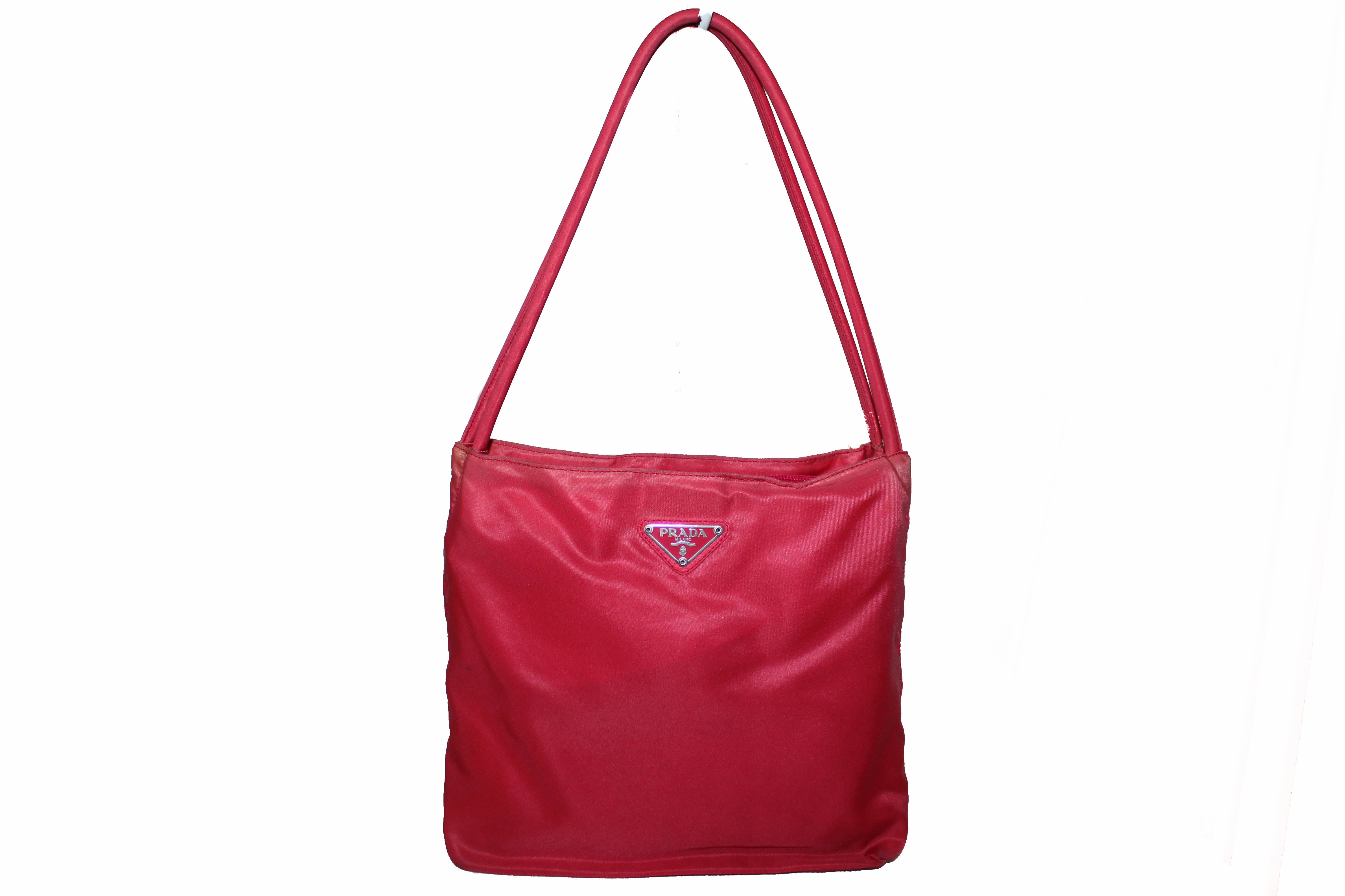 Authentic Prada Red Nylon Small Shoulder Bag for Women | Luxury Designer Crossbody Purse | Perfect for Date Night, Office & Travel