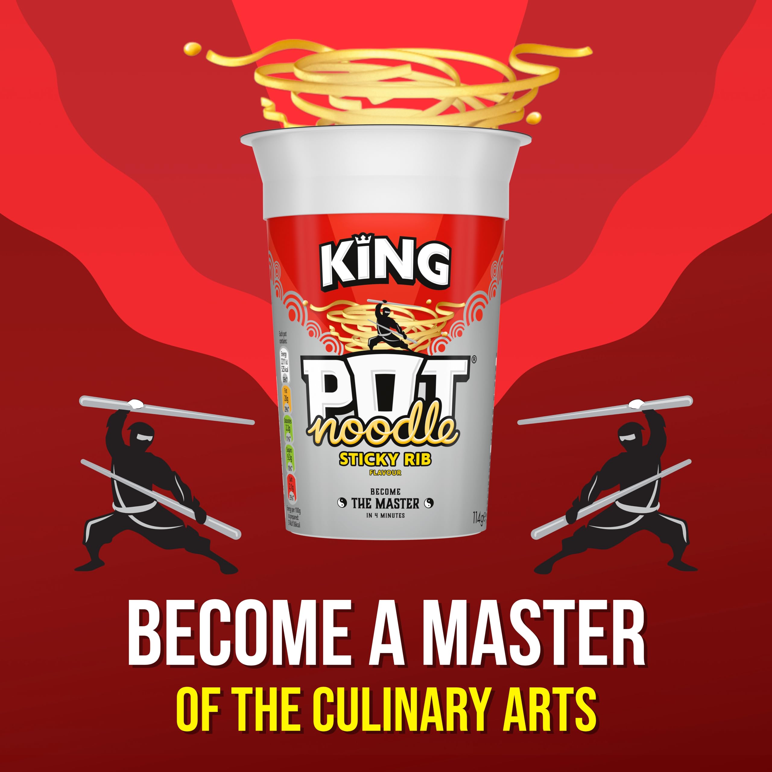 Pot Noodle Sticky Rib King Flavor - 12 Pack Instant Vegan Noodles (114g Each) | Quick & Easy Meal for Office Lunch, College Dorm Snacks & Camping Trips