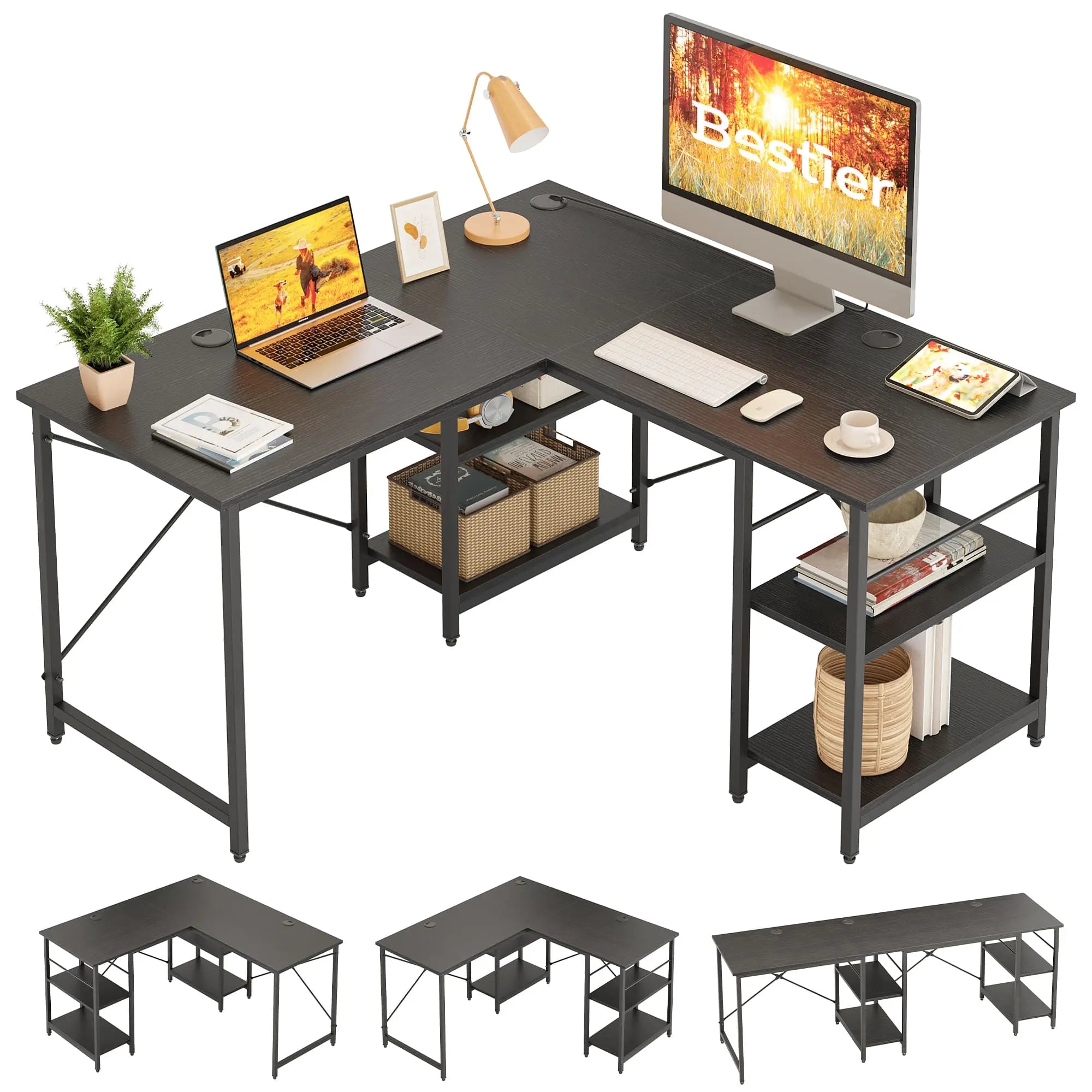 Bestier 86 Inch L-Shaped Computer Desk for Two - Home Office Gaming & Workstation with Large Workspace - Perfect for Couples, Roommates & Small Spaces
