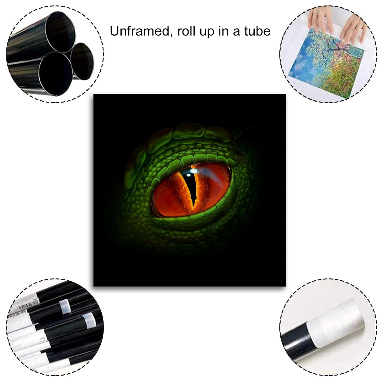 Modern Dragon Eye Canvas Wall Art - Green Frameless Print 24x24 Inch for Bathroom, Bedroom & Kitchen Decor