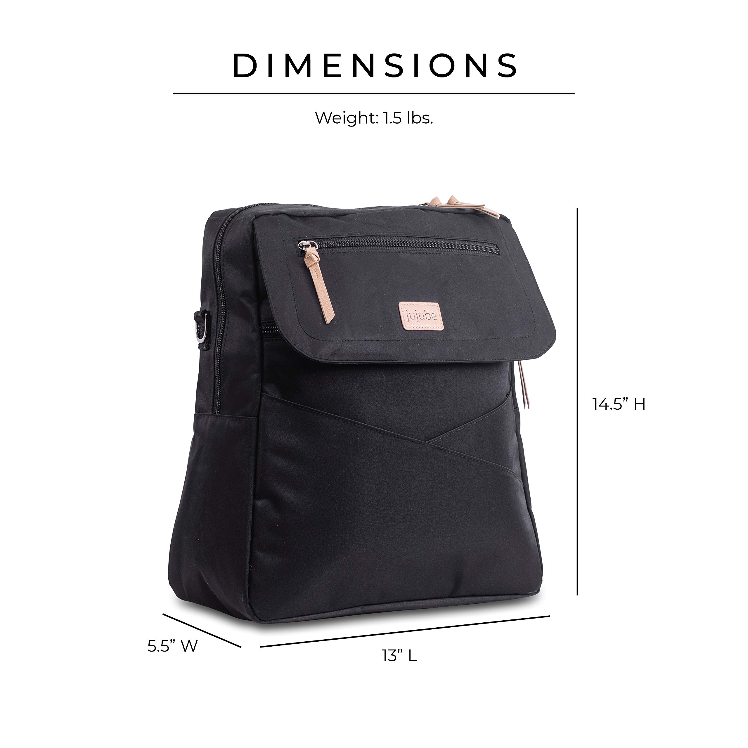 JuJuBe Convertible Diaper Bag Backpack & Messenger Bag - 4-in-1 Multi-Functional Baby Travel Bundle with Insulated Bottle Pockets & Changing Pad | Durable, Stylish & Spacious for Moms | Perfect for Daycare, Travel & On-the-Go Parenting (Black)