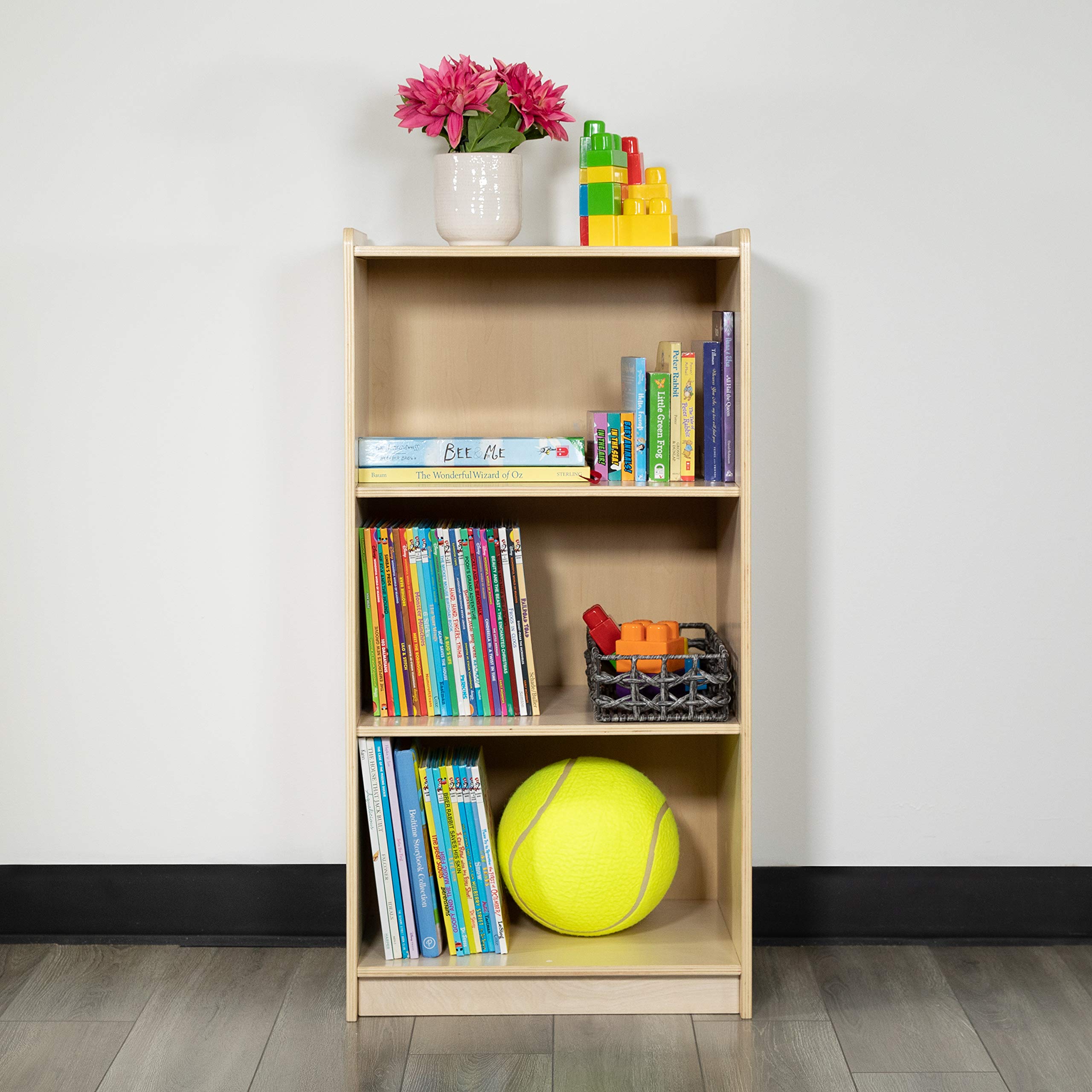 Wooden 3-Section School & Classroom Storage Cabinet - Commercial & Home Use - Safe Kids Furniture - 36 Inch Height Natural Finish - Perfect for Organizing Books, Toys & School Supplies