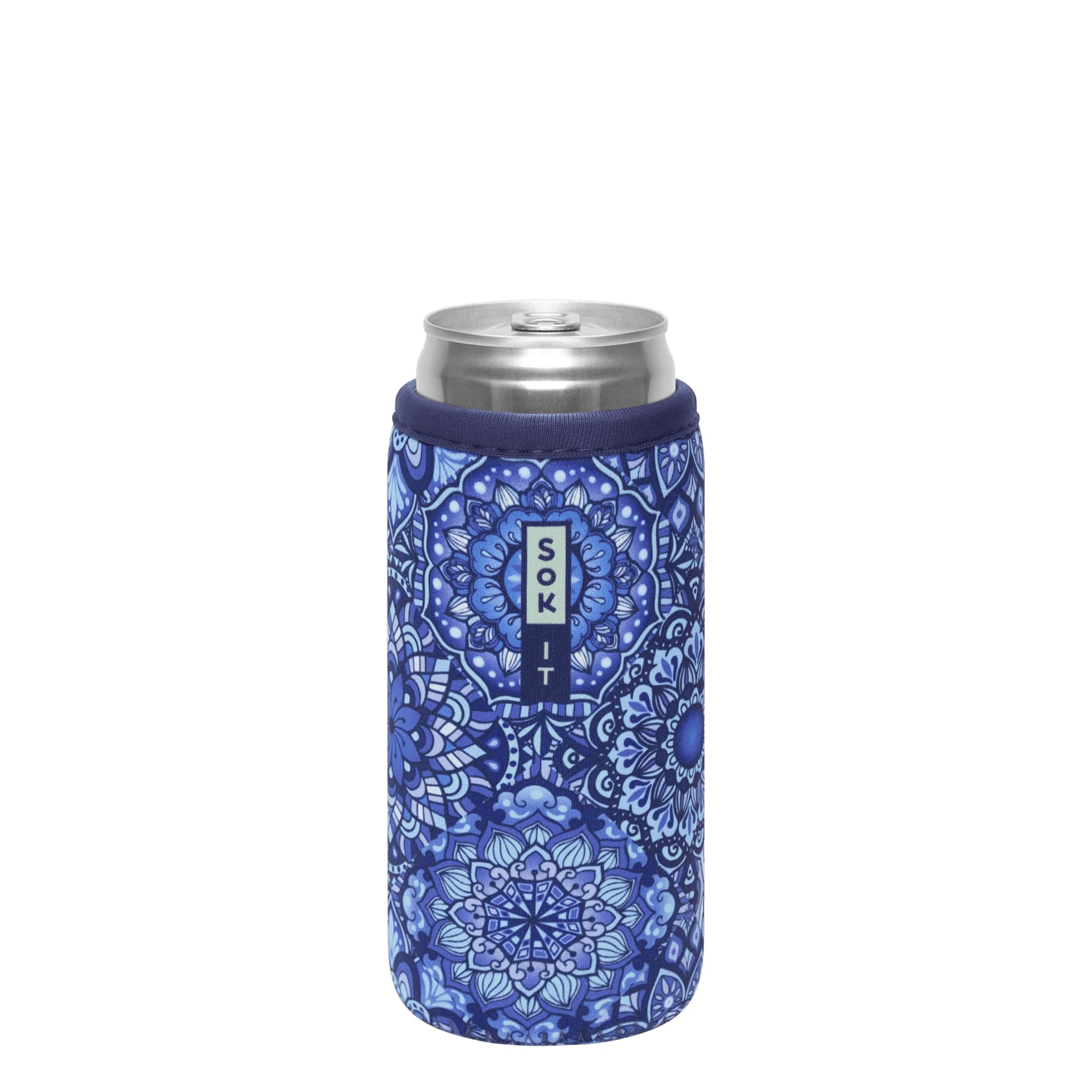 **Sok It Can Sok Reusable Neoprene Insulated Sleeve for 12oz Slim Cans – Keep Soda, Pop, Beer & Seltzer Cold – Indigo Porcelain Design – Perfect for Picnics, BBQs & Outdoor Parties**