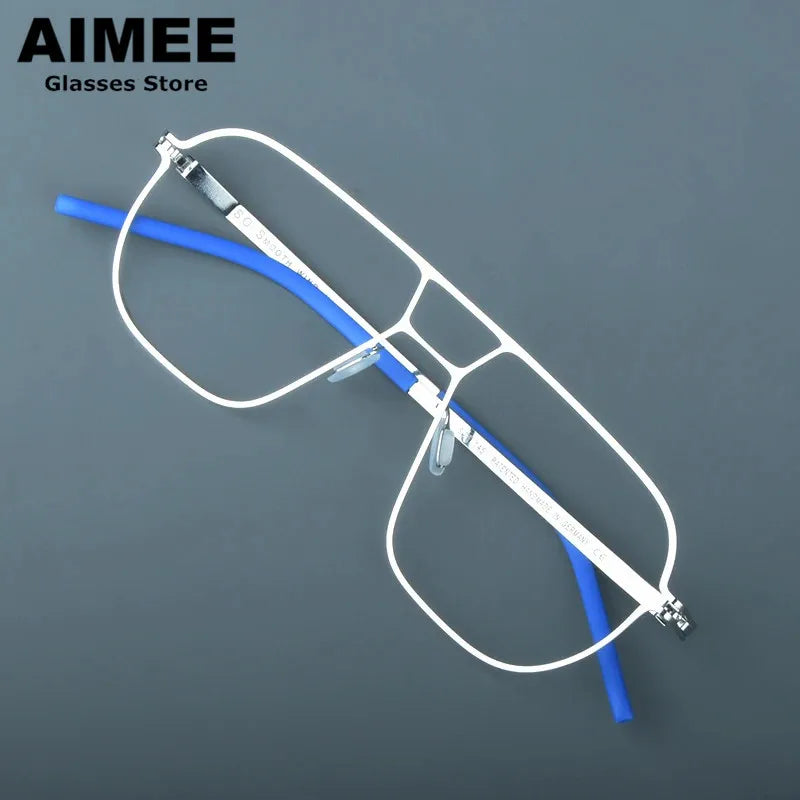 Aimee Unisex Full Rim Big Square Stainless Steel Eyeglasses Frame 8217 - Trendy & Durable for Work, Reading, and Fashion