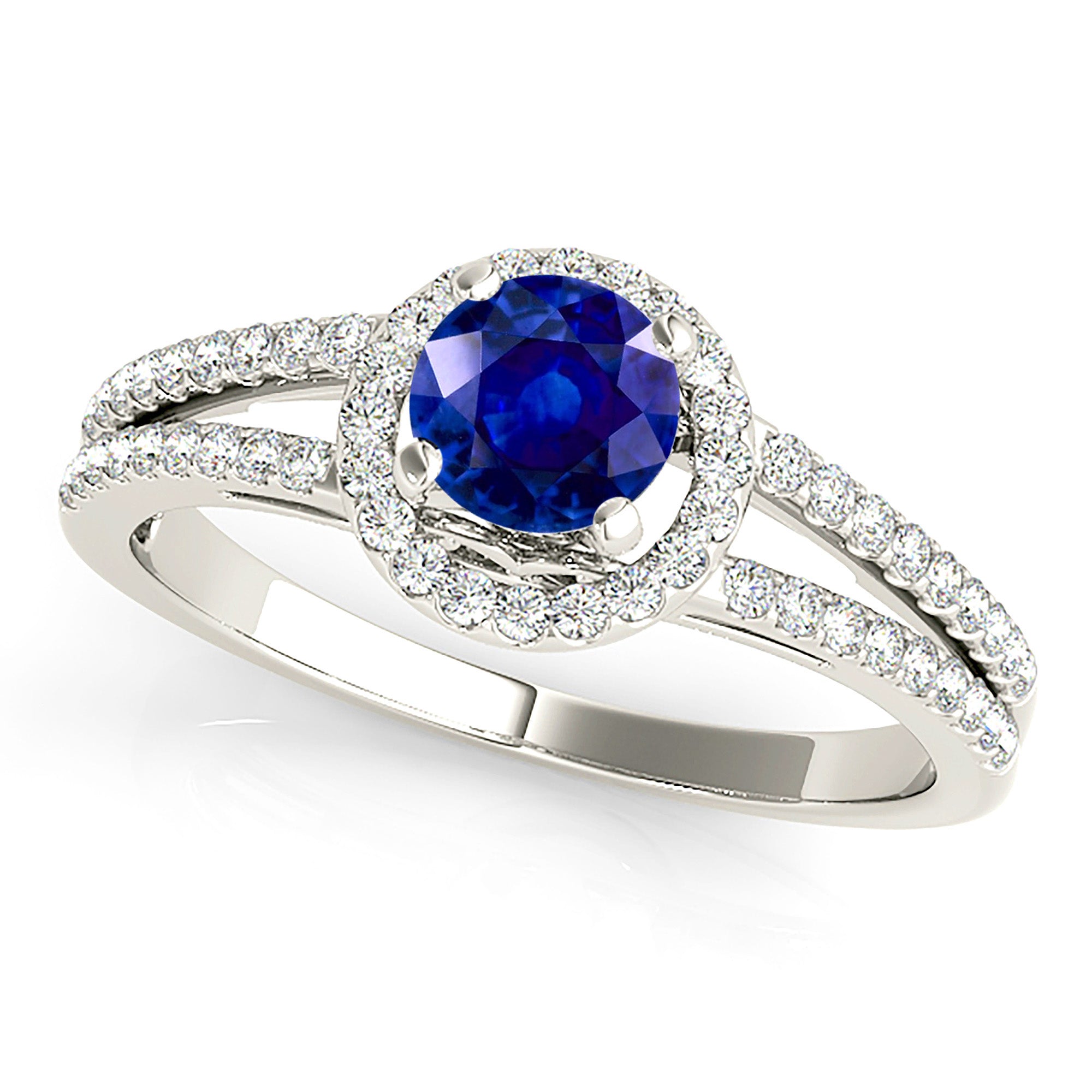 1.20 Carat Genuine Blue Sapphire Split Shank Halo Engagement Ring - Perfect for Weddings, Anniversaries & Special Occasions