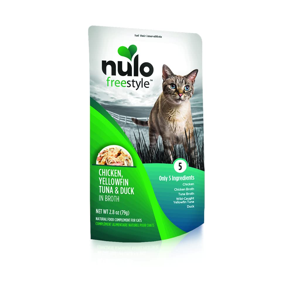 Nulo Freestyle Chicken, Yellowfin Tuna & Duck in Broth Grain-Free Wet Cat Food Pouches - 2.8 oz (Pack of 12) - High Protein, Natural Ingredients for Adult Cats - Perfect for Picky Eaters & Mealtime Hydration