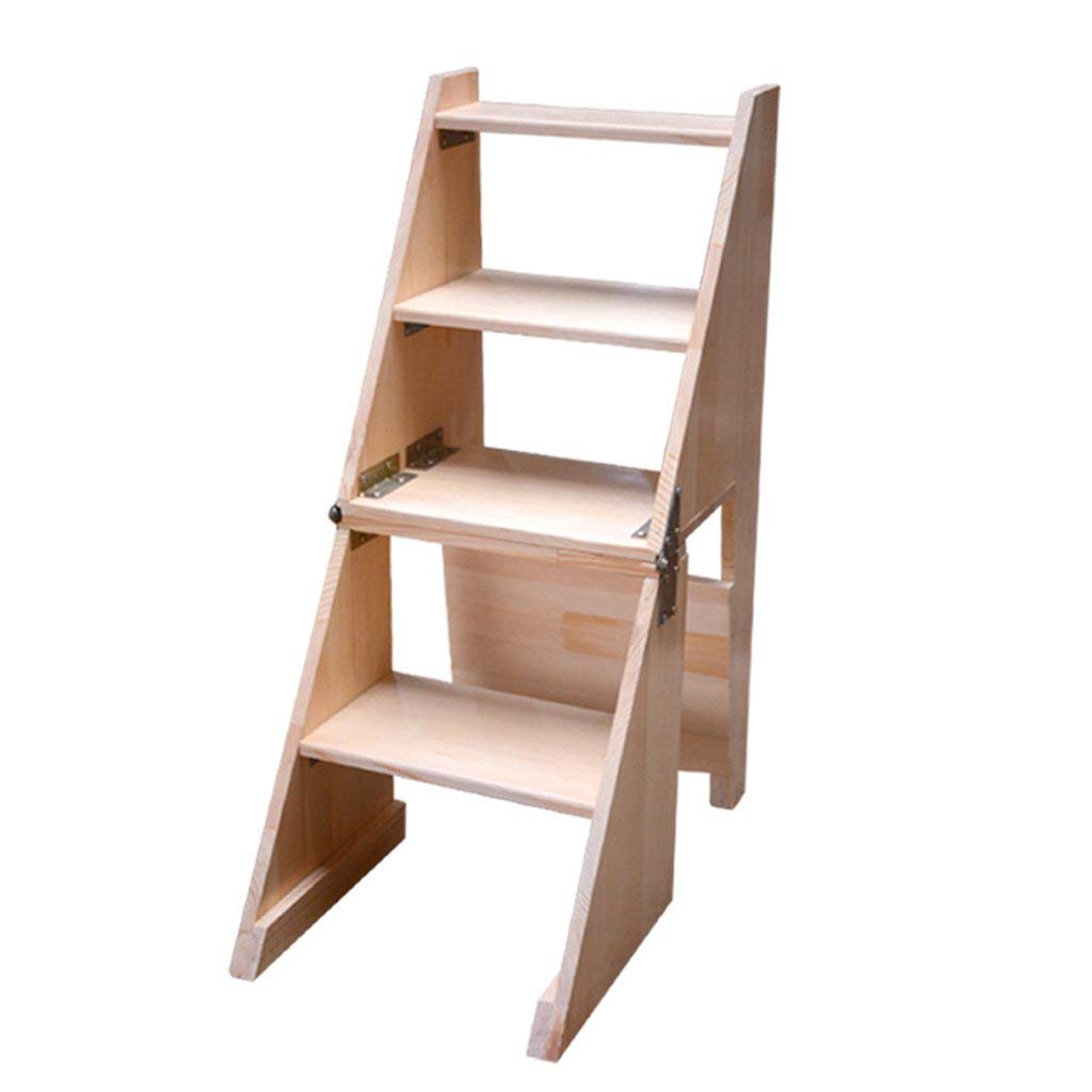 KAZUP Wooden Folding Step Stool for Kitchen, Library & Home - Non-Slip Indoor Step Ladder Chair with Wide Platform - Perfect for Reaching High Shelves, Cabinets & Storage Spaces (Wood Color)