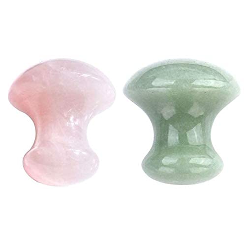 Natural Rose Quartz & Green Jade Gua Sha Mushroom Tool for Facial Skincare - Anti-Aging Massager & Acupressure Therapy - Perfect for Relaxation, Lymphatic Drainage & Glowing Skin at Home Spa