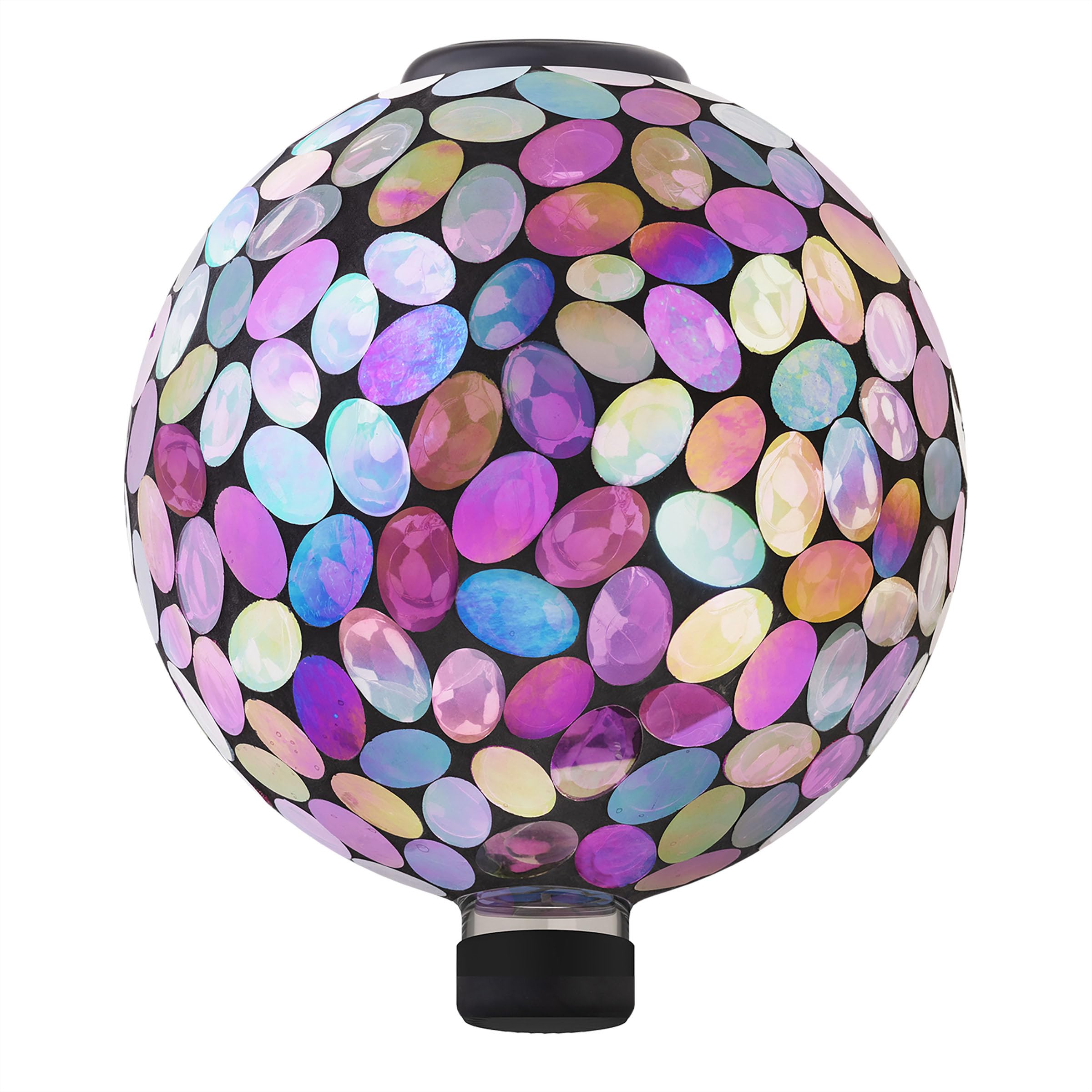 Alpine Corporation Solar-Powered Pink Glass Mosaic Gazing Globe with LED Lights & Metal Stand - Violet | Outdoor Garden Decor for Patio, Yard & Landscape Decoration