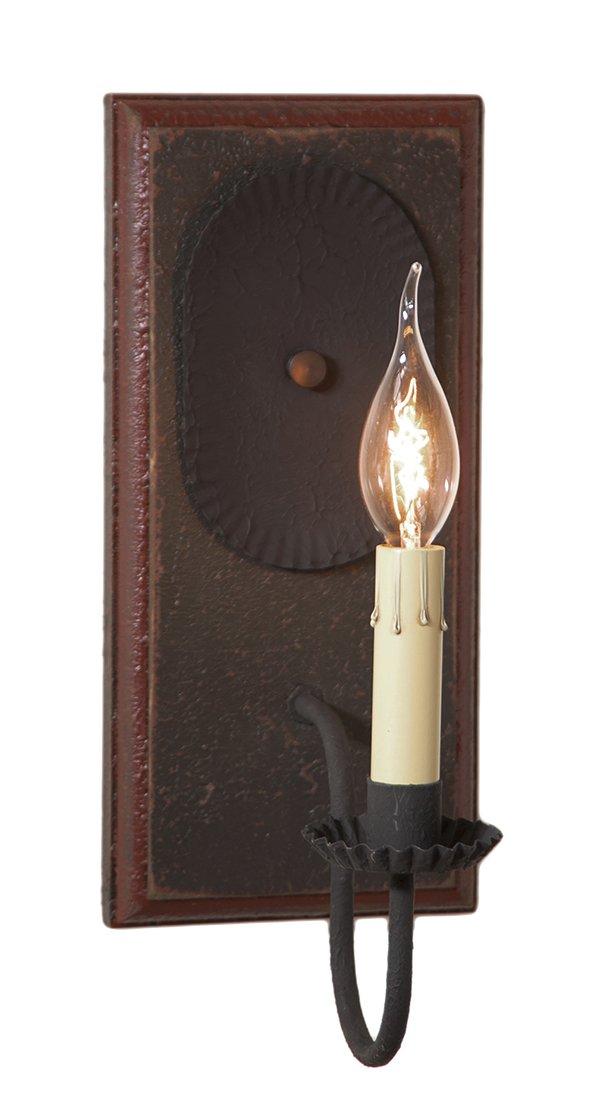 12 Inch Espresso Wilcrest Wall Sconce with Salem Brick Stripes - Rustic Country Tinware Lighting for Living Room, Bedroom & Porch Decor
