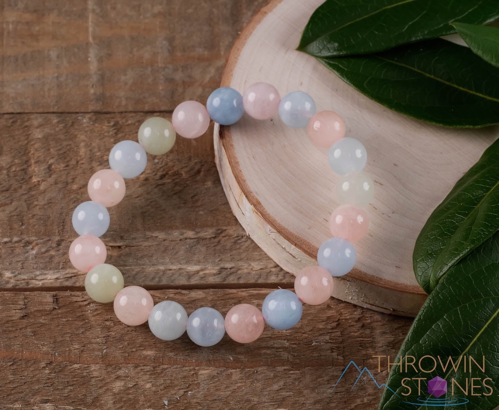 AQUAMARINE & MORGANITE Crystal Beaded Bracelet - Handmade Healing Jewelry with Round Beads for Women (E0573) | Perfect for Meditation, Yoga & Spiritual Healing Gifts