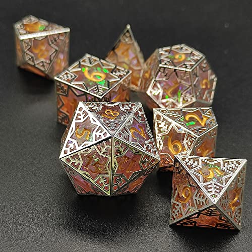 7-Piece Snowflake Metal Dice Set with Resin Core - Rose Gold Bronze D4 D6 D8 D10 D20 - Perfect for D&D, Dungeons & Dragons, RPG Games, Tabletop Gaming & Collectors