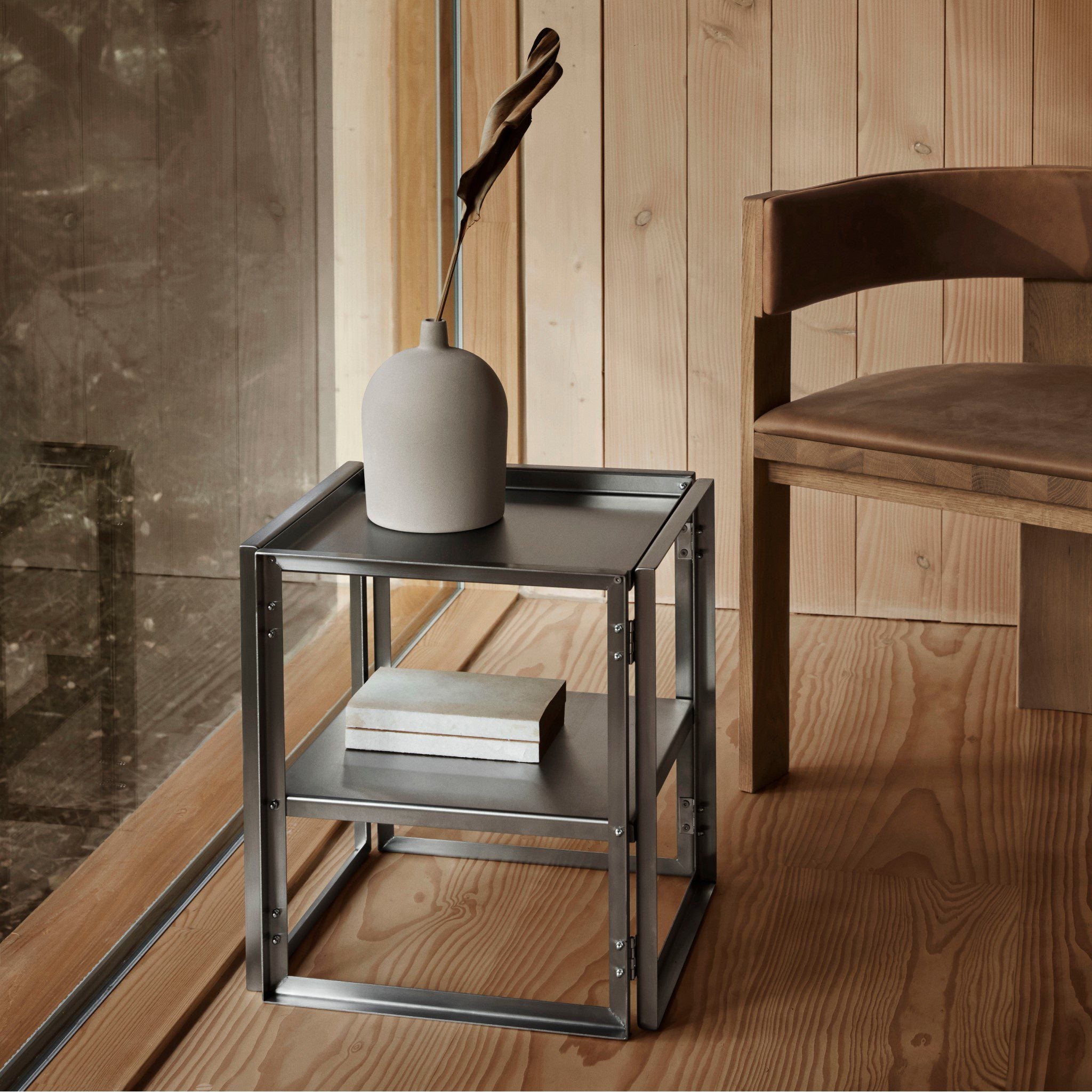 Foldable Side Table by KRISTINA DAM STUDIO - Stainless Steel Modern End Table for Living Room, Bedroom & Outdoor Use