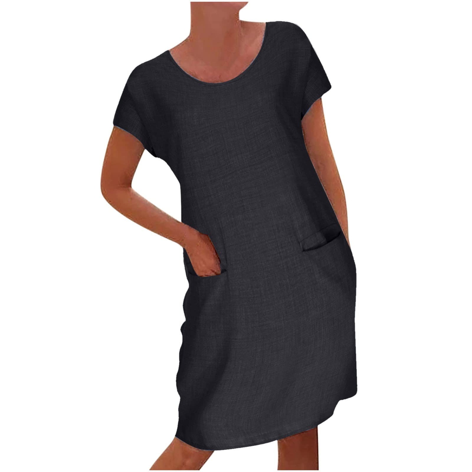 Women's Summer Midi Shirt Dress 2022 - Crew Neck Short Sleeve Casual Pullover Dress with Pockets | Perfect for Beach Vacations, Brunch Dates & Everyday Wear