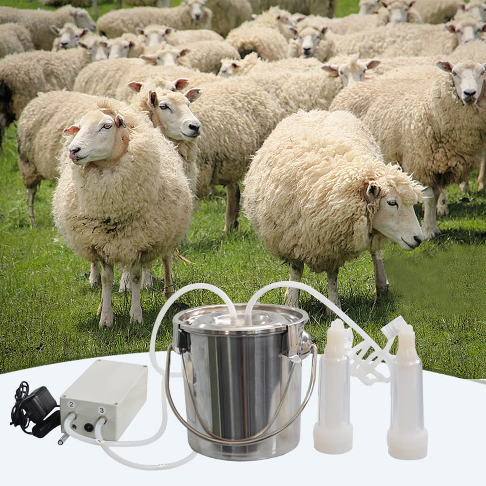 3L Electric Goat Milking Machine - Automatic Pulsation Vacuum Milker with 2 Teat Cups & Stainless Steel Bucket - Portable Pulse Breast Pump for Dairy Goats - Perfect for Small Farms, Homesteads and Goat Milk Production