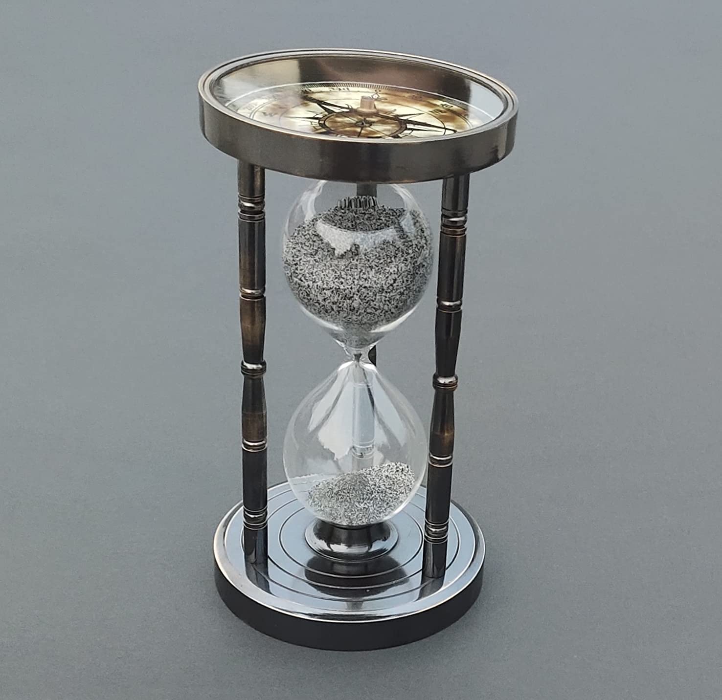 5 Minute Nautical Hourglass Sand Timer - Solid Brass with Functional Compass on Both Sides | Antique Maritime Decor | Perfect for Kitchen, Office, Meditation & Classroom Time Management (SW0076)