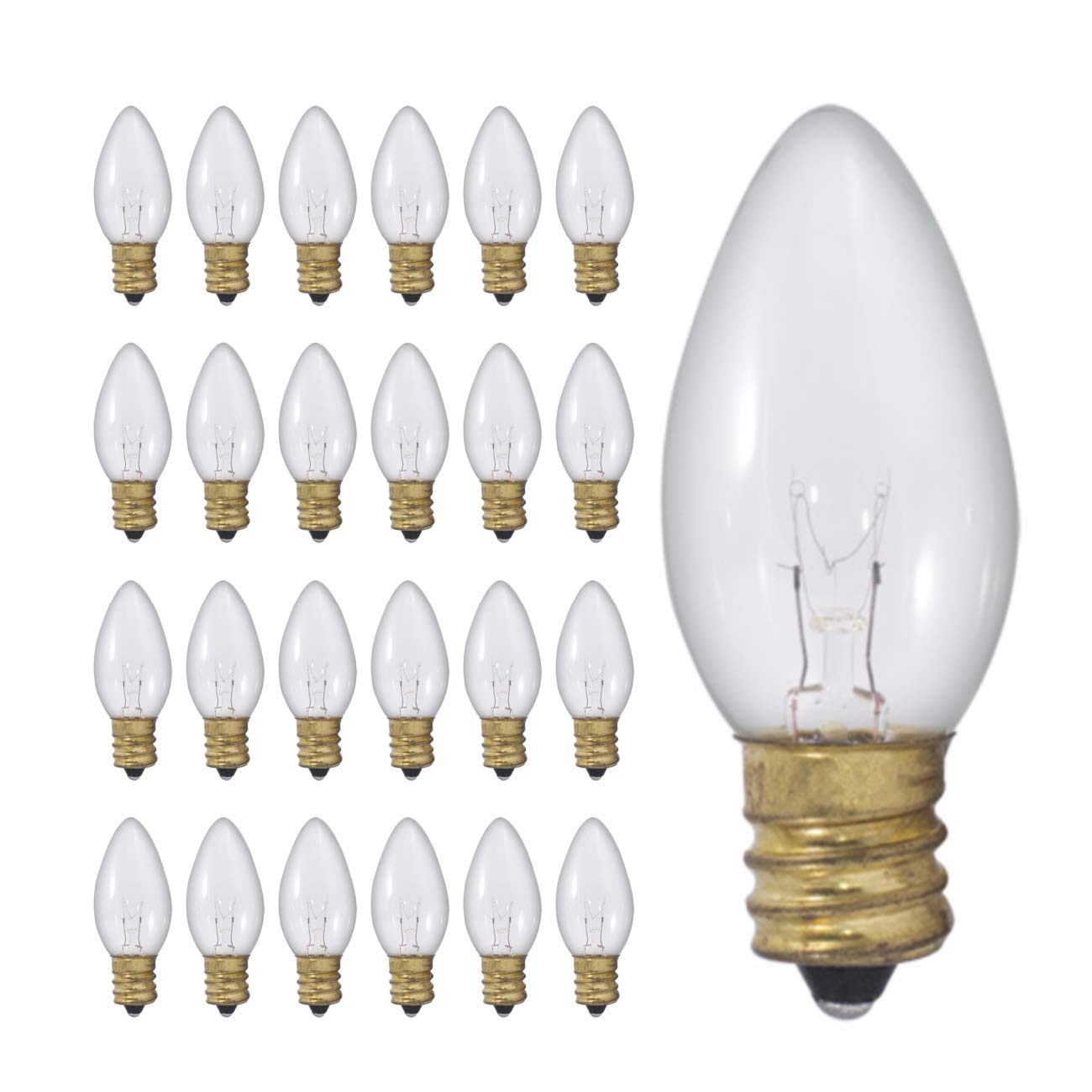 GoodBulb 7-Watt C9 Clear Christmas Light Bulbs - Pack of 25, Warm White 50 Lumens, E17 Intermediate Base - Perfect for Holiday Decorations, Indoor/Outdoor Christmas Trees, Roofs & Home Decoration