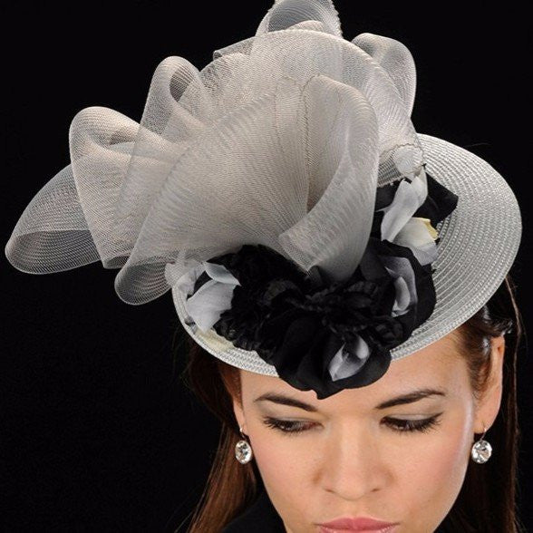 Elegant F5009 Silver Black & Grey Fascinator Hat for Women - Perfect for Weddings, Parties & Special Occasions