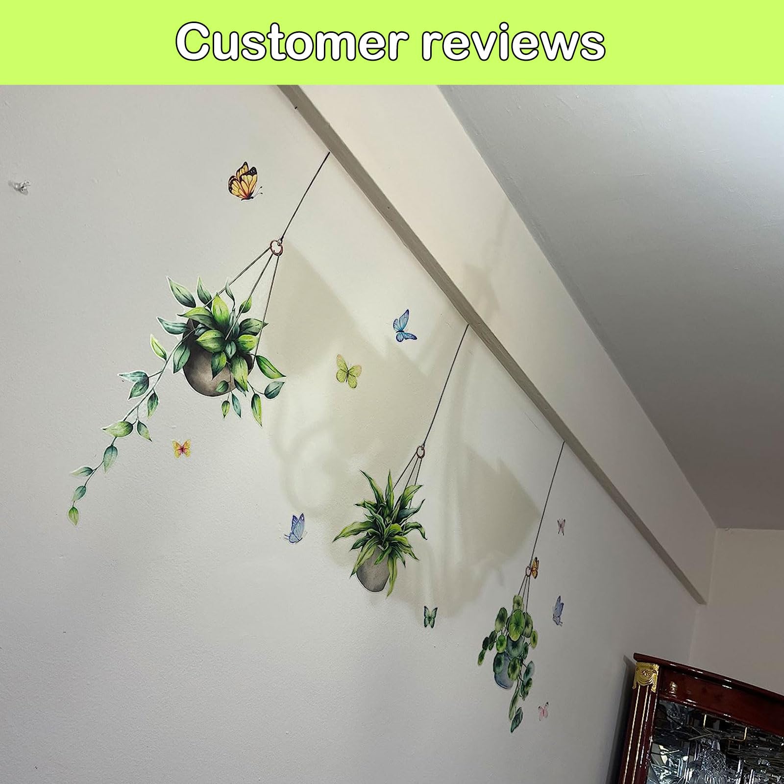 Green Plant Wall Decals with Potted Plants & Butterflies - Removable Vinyl Stickers for Home Office, Bedroom, Living Room & Classroom Decor | Perfect for Parties, Nursery & Indoor Wall Art