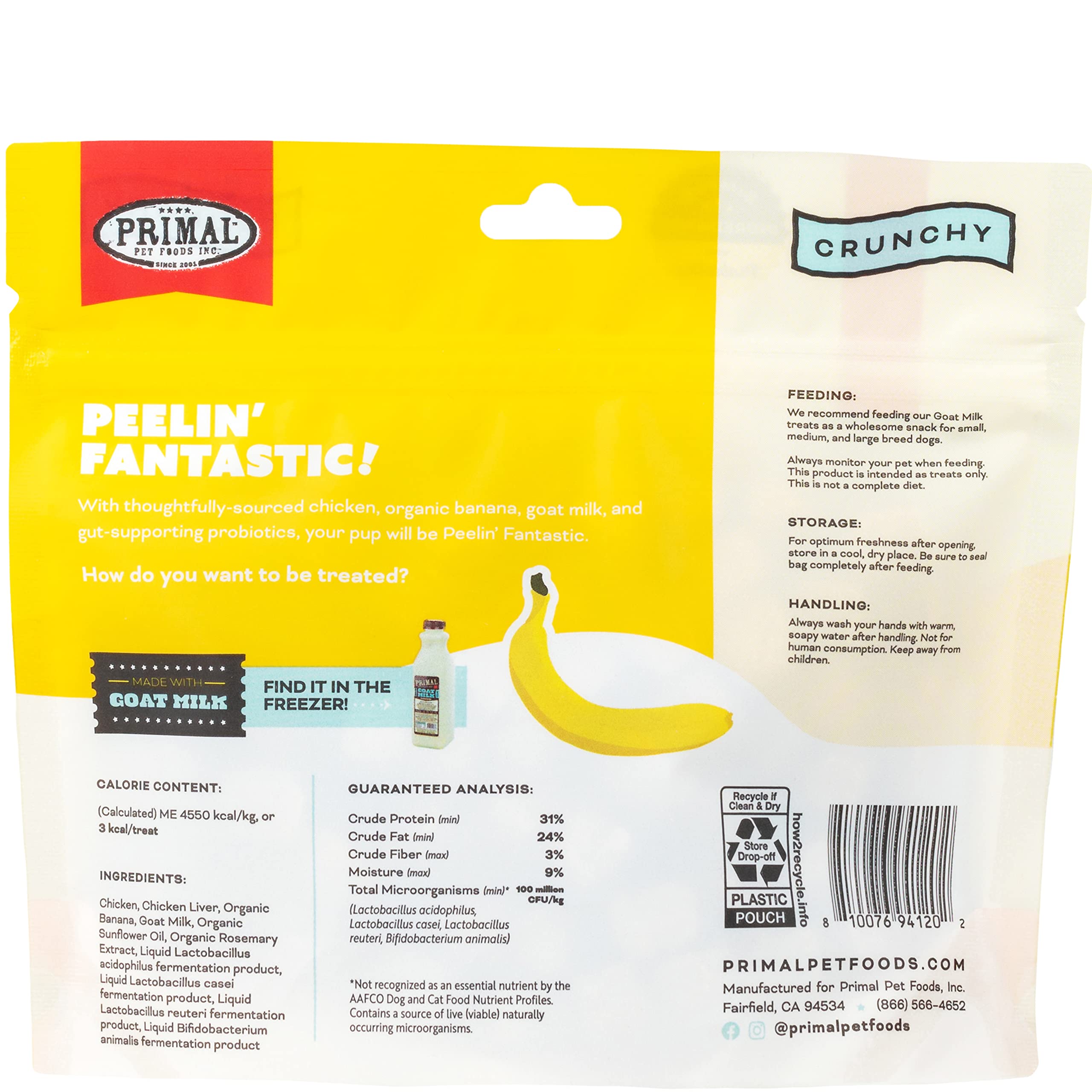 **Primal Freeze Dried Dog Treats - Chicken & Banana with Goat Milk | Grain-Free, Probiotic Training Treats for Small & Large Dogs | 2 oz | Healthy Dog Snacks for Obedience Training, Hiking, Travel & Daily Rewards | Perfect for Active Dogs & Pet Lovers**