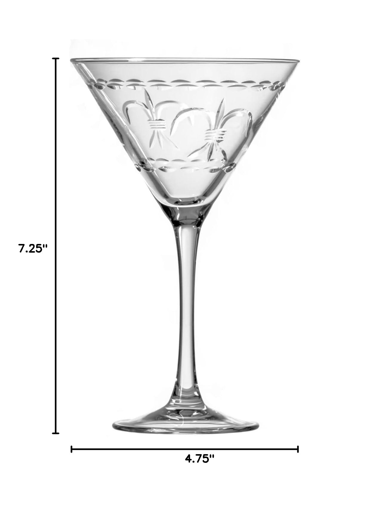 Premium Rolf Glass Fleur De Lis Martini Glasses - Set of 4 (10 oz) - Lead-Free Crystal Clear Cocktail Glasses with Diamond Wheel Engraving - Handcrafted in USA - Perfect for Home Bars, Dinner Parties & Wedding Gifts